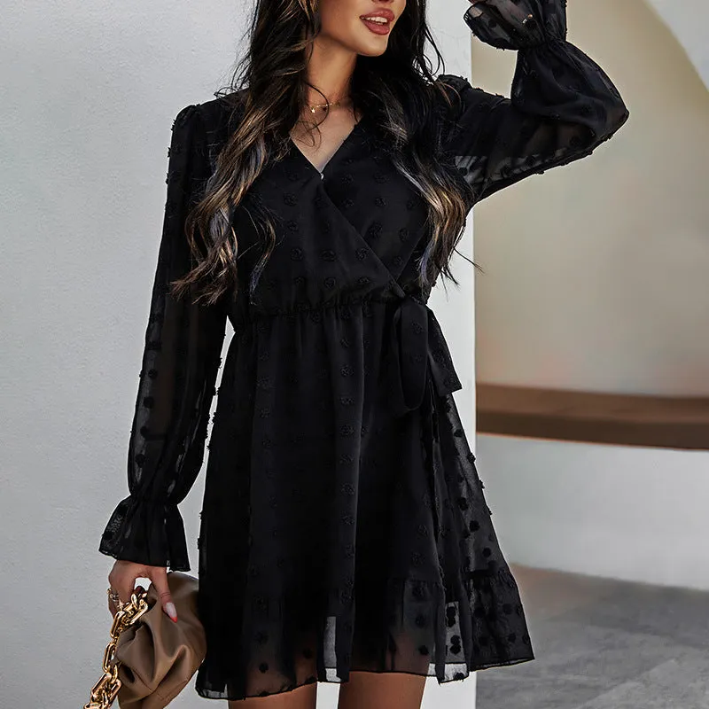 Playful Heart Puff Sleeve Babydoll Dress - Black