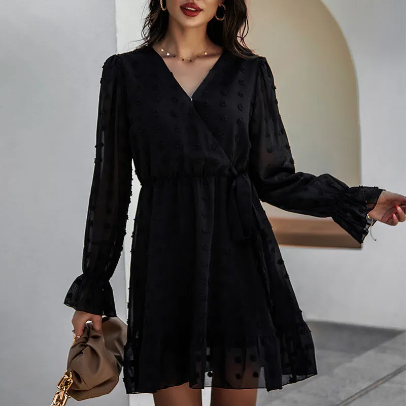 Playful Heart Puff Sleeve Babydoll Dress - Black