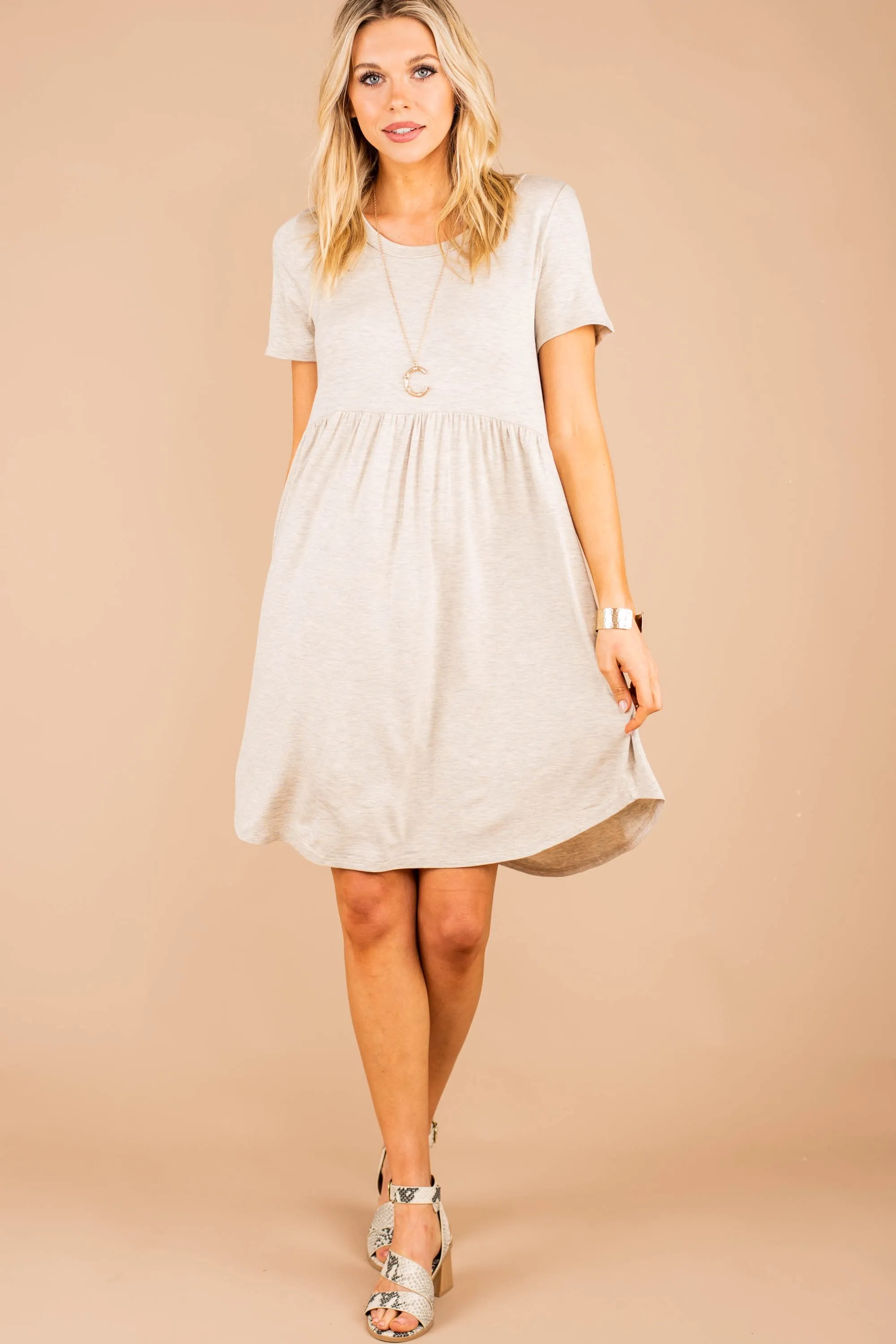 Playful Playlist Oatmeal Brown Babydoll Dress