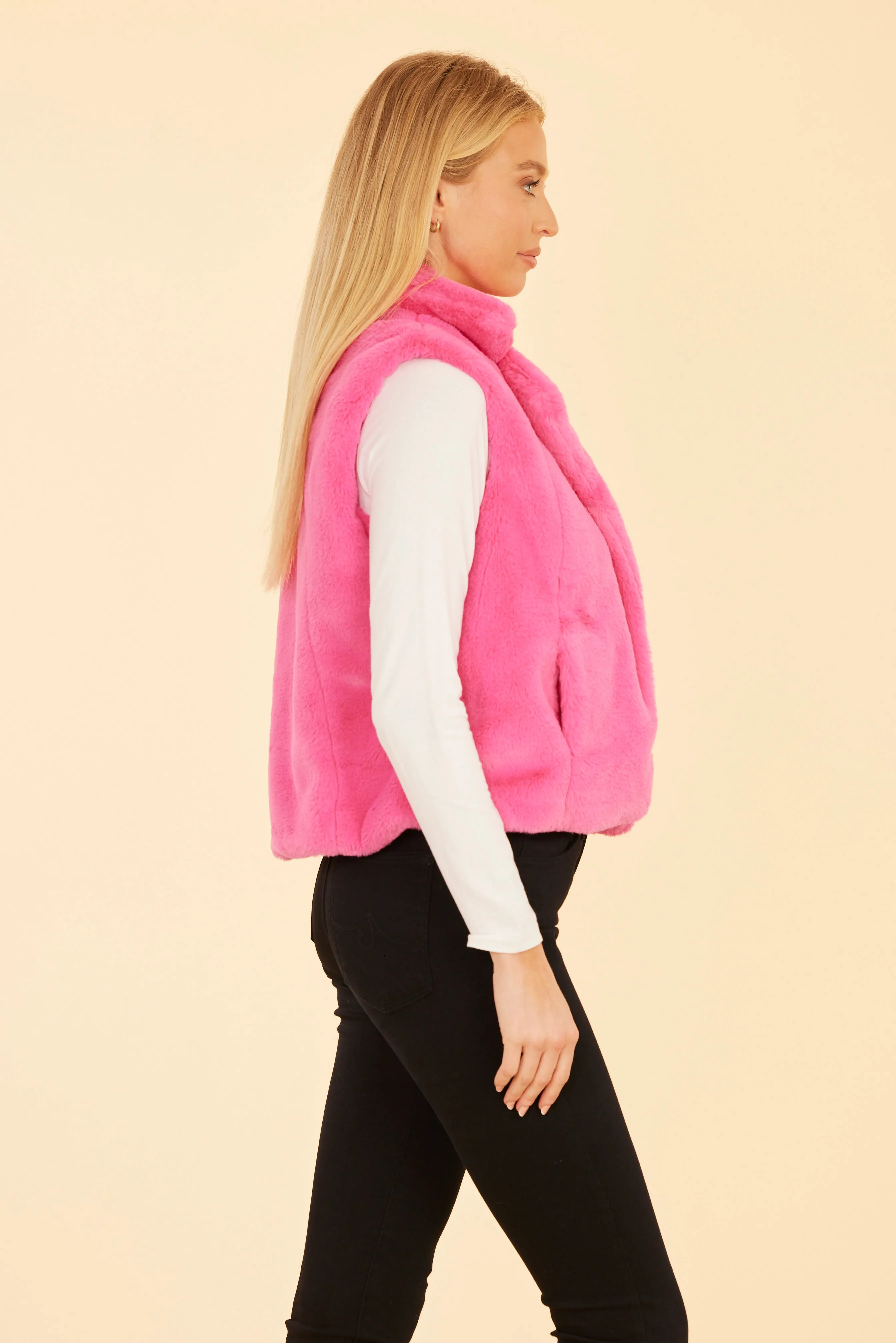 Plush Faux Fur Notch Collar Vest