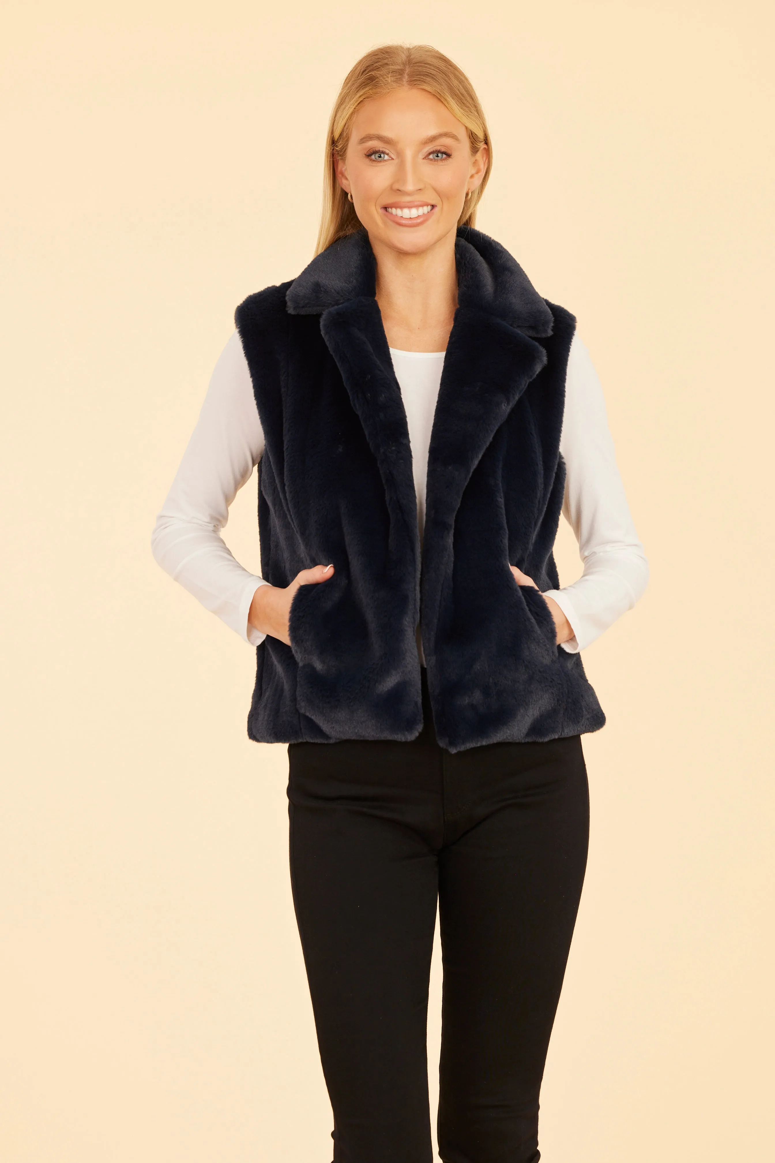 Plush Faux Fur Notch Collar Vest