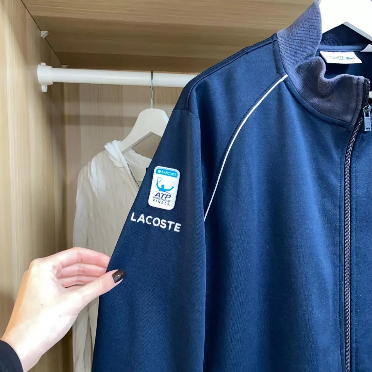 Preowned Lacoste Mens Full-Zip Track Jacket Size L Navy Tracksuit Top Zip-Up Tennis ATP.