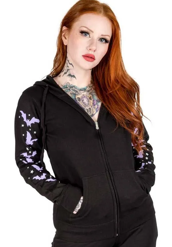 Purple Bats and Stars | ZIP UP HOODED SWEATSHIRT