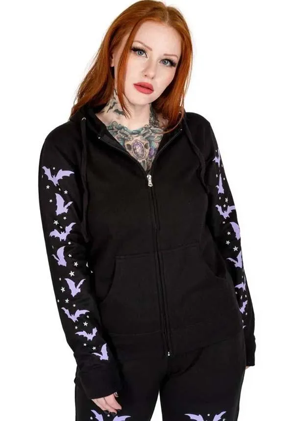 Purple Bats and Stars | ZIP UP HOODED SWEATSHIRT