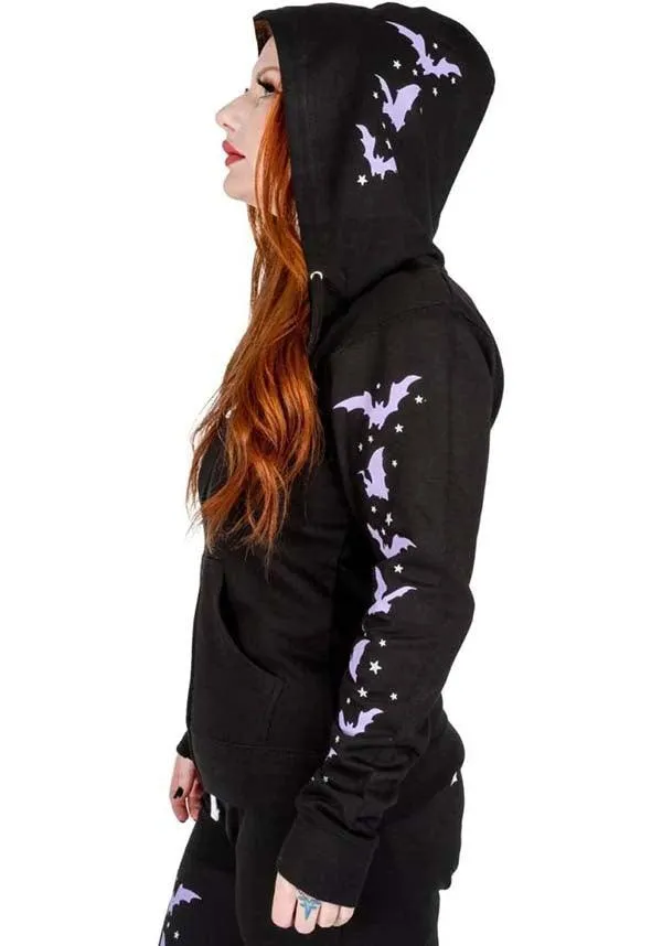 Purple Bats and Stars | ZIP UP HOODED SWEATSHIRT