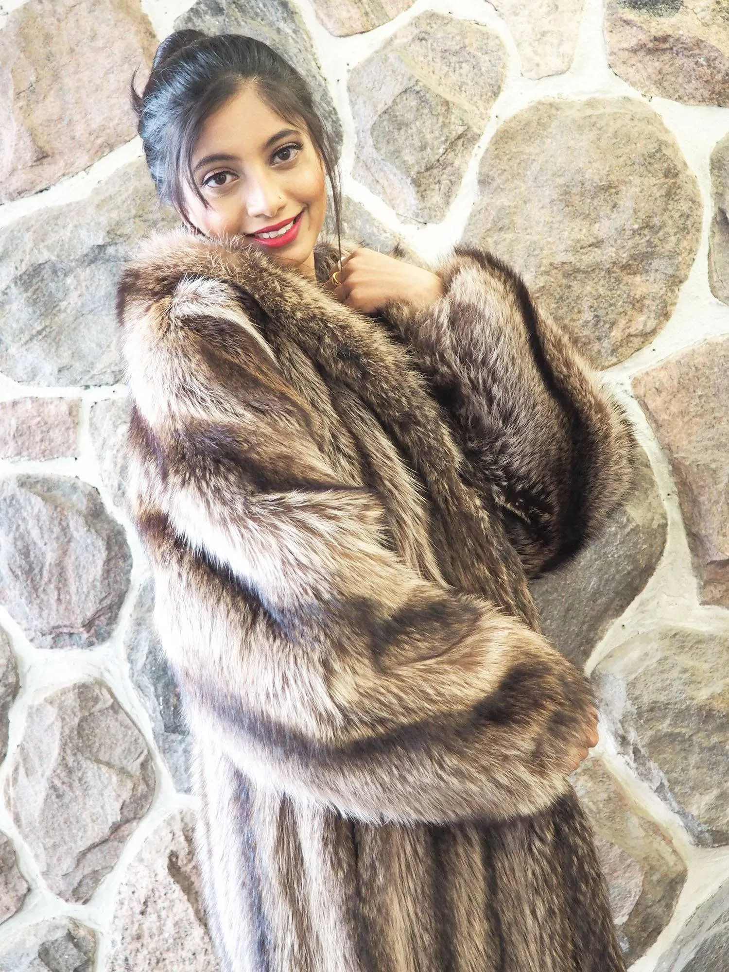 Raccoon Fur Coat Coats With Hood Made in Canada S