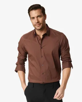 Rare Rabbit Mens Benedict Brown Cotton Stretch Drop Collar Full Sleeves Shirt