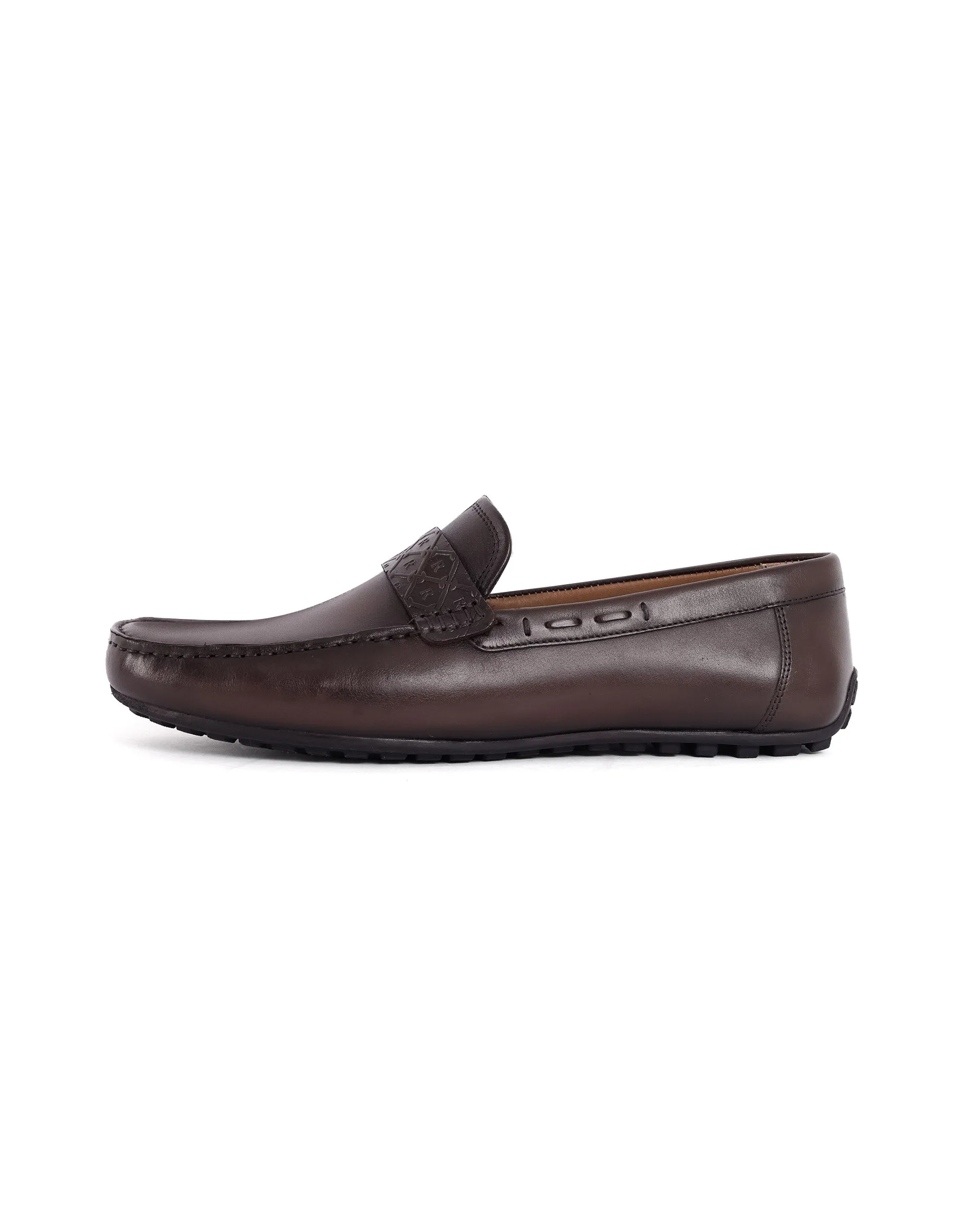 Rare Rabbit Men's Bold Brown Slip-On Monotone Genuine Leather Driver Moccasin