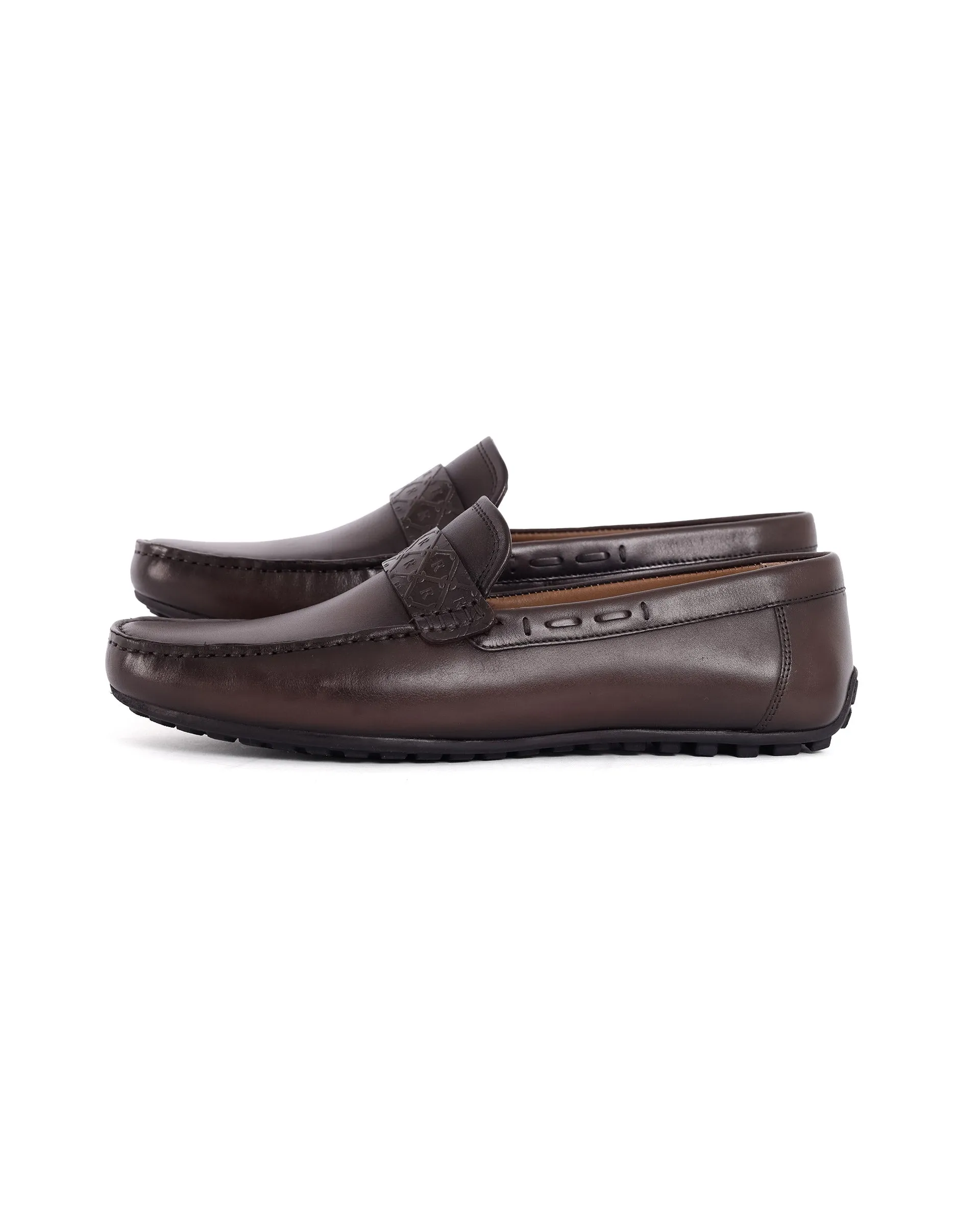 Rare Rabbit Men's Bold Brown Slip-On Monotone Genuine Leather Driver Moccasin