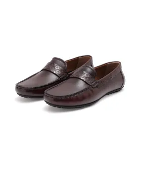 Rare Rabbit Men's Bold Burgundy Slip-On Monotone Genuine Leather Driver Moccasin