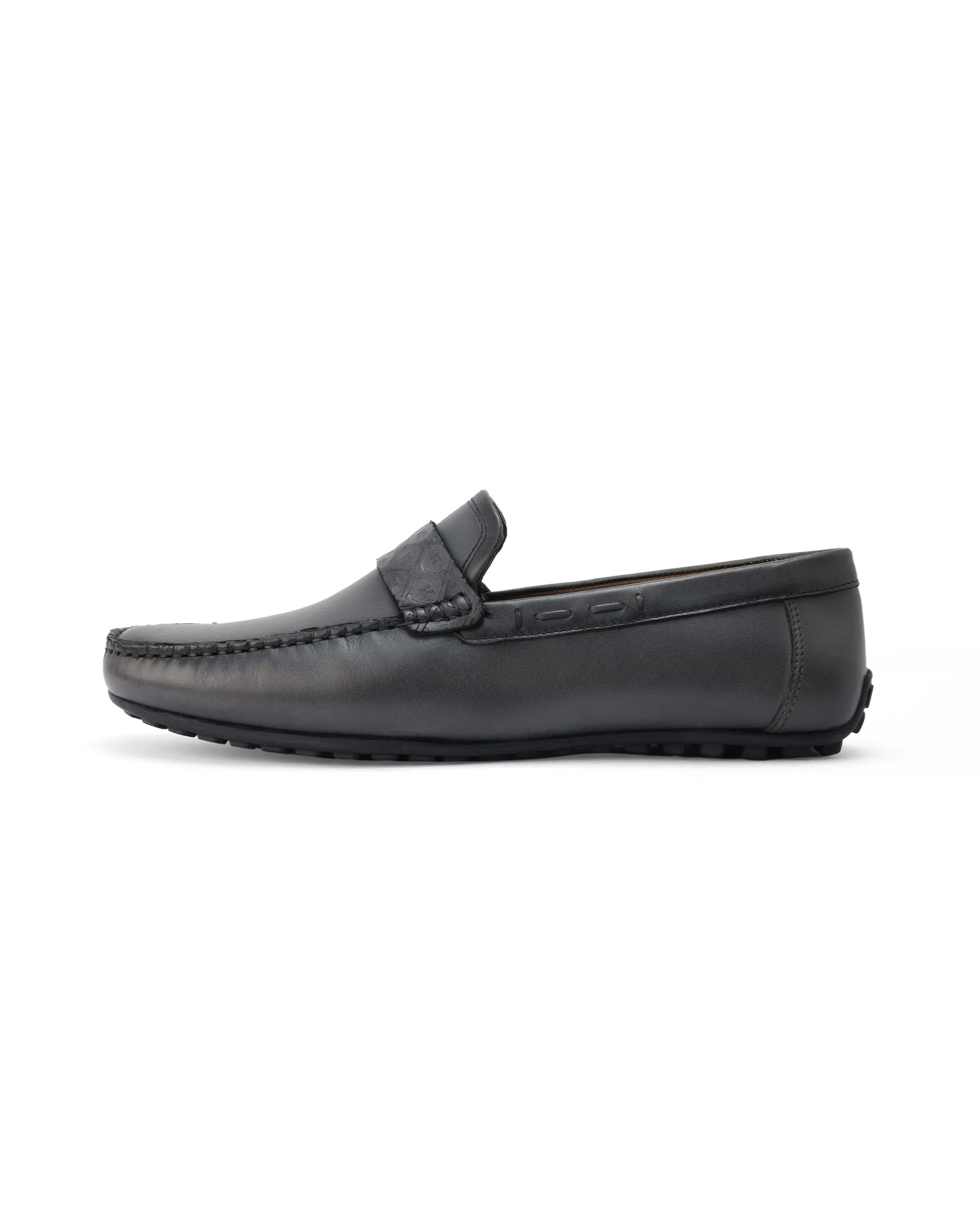 Rare Rabbit Men's Bold Dark Olive Slip-On Monotone Genuine Leather Driver Moccasin