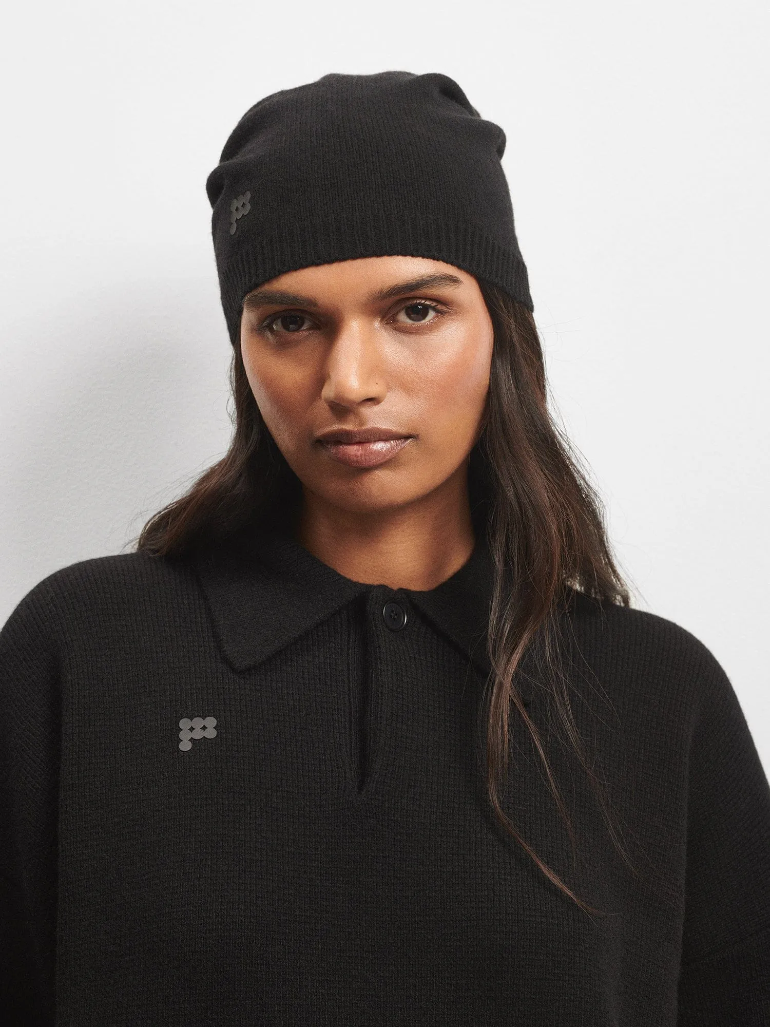 Recycled Cashmere Polo Sweater—black