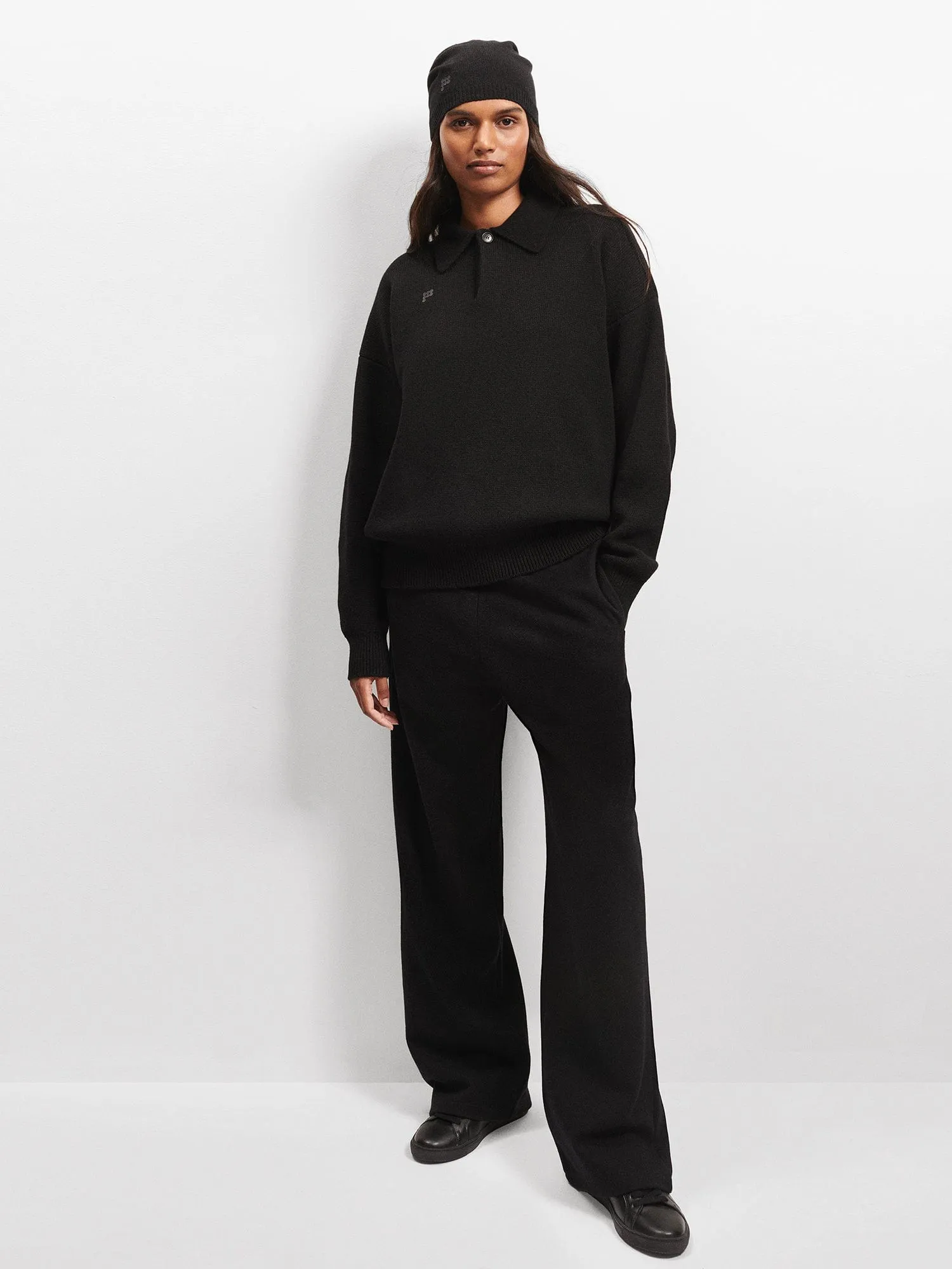 Recycled Cashmere Polo Sweater—black