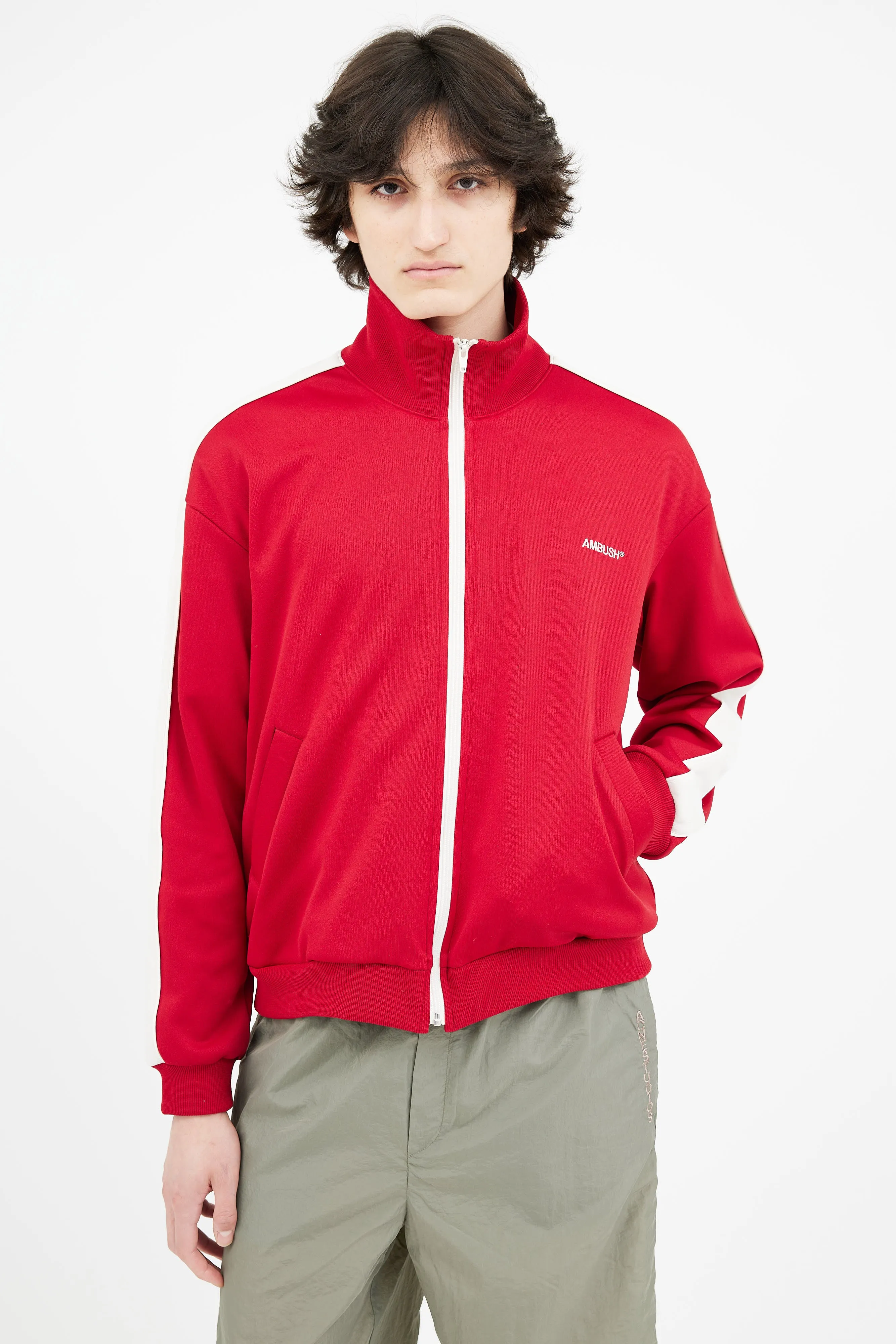 Red & Cream Side Stripe Track Jacket