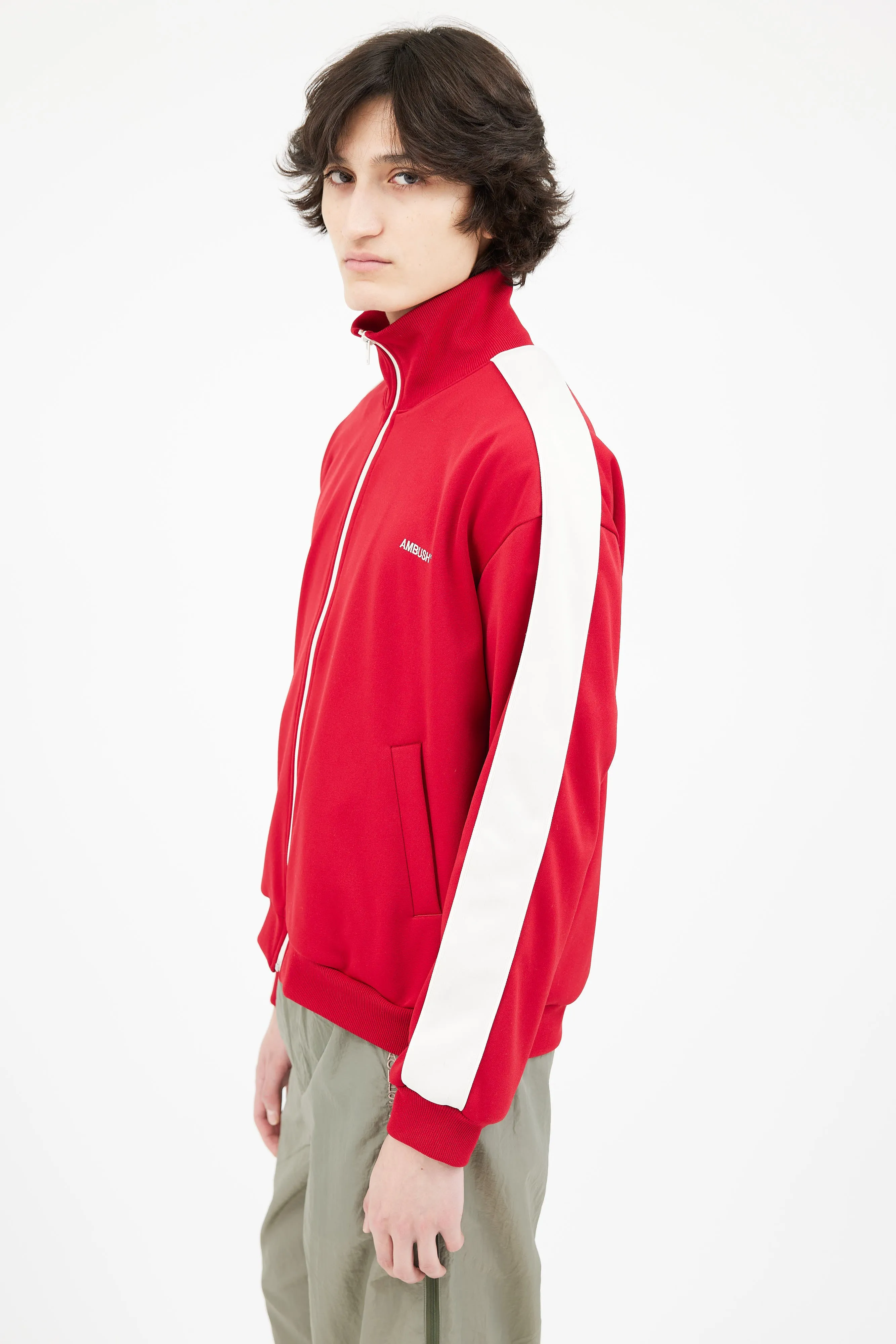 Red & Cream Side Stripe Track Jacket