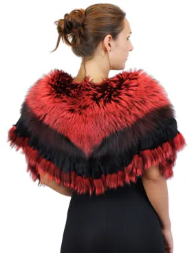 RED DYED SILVER FOX FUR COLLAR/SHAWL/WRAP WITH MATCHING FUR FRINGE