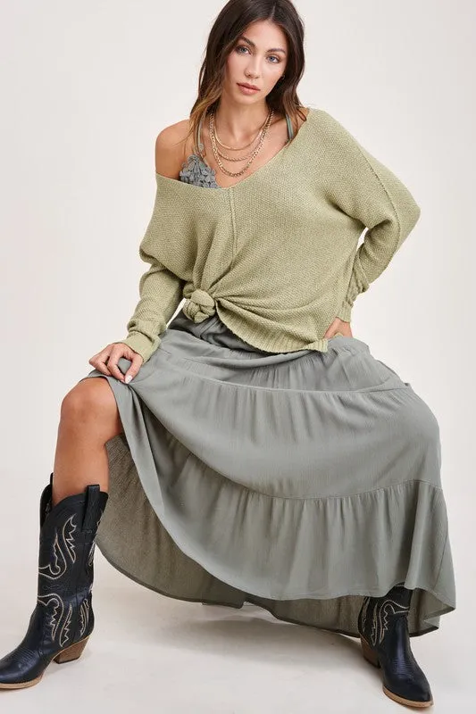 Relaxed Fit Lightweight Sweater - mustard and sage