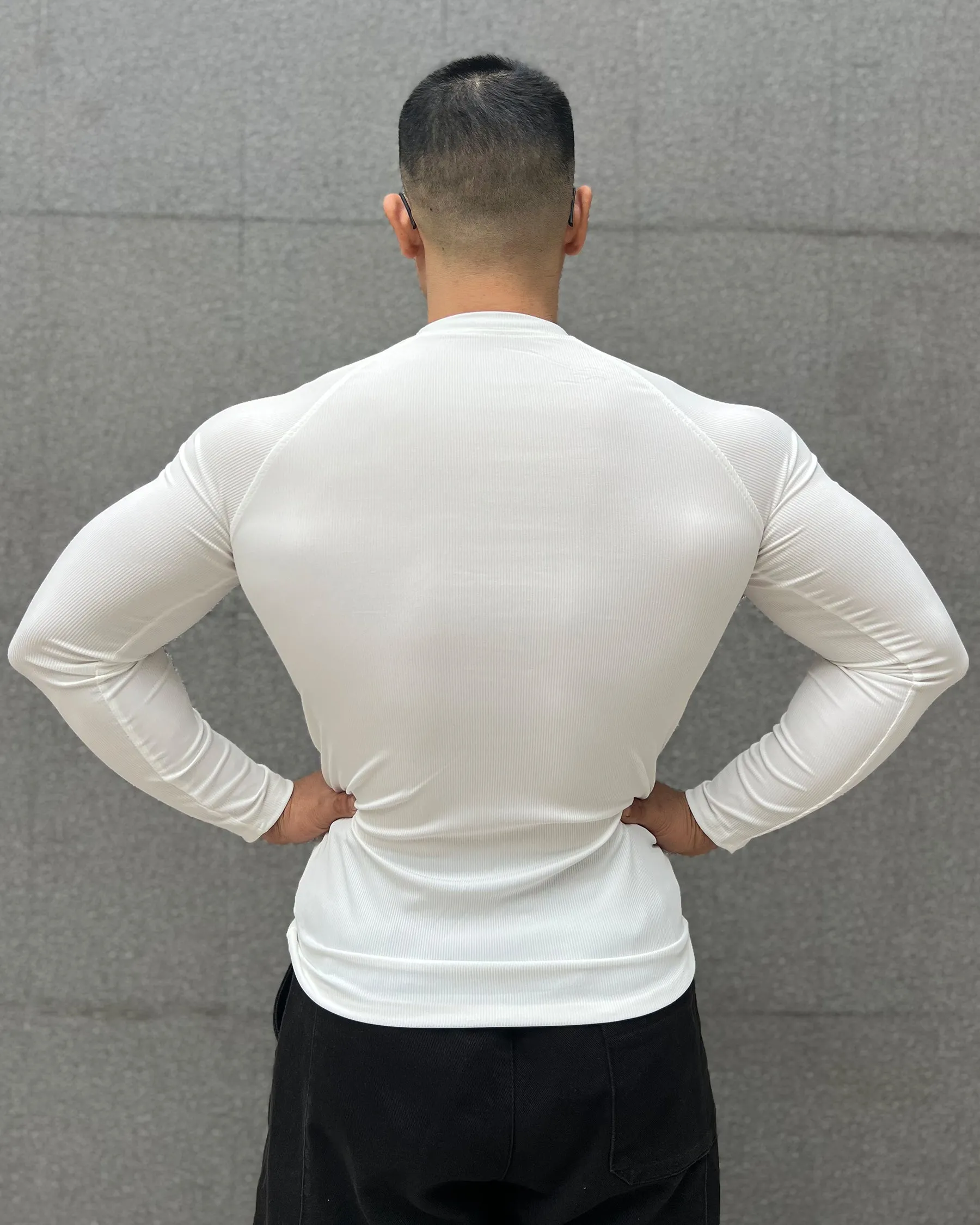 Ribbed Shoulder Cut Crew Neck Long Sleeve