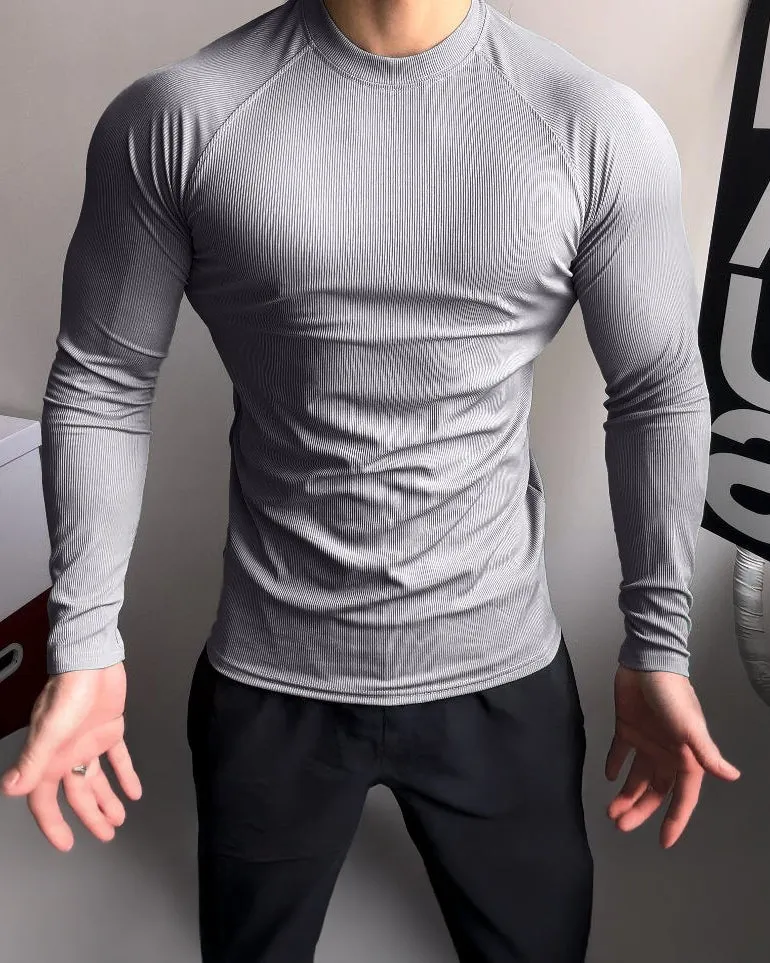 Ribbed Shoulder Cut Crew Neck Long Sleeve