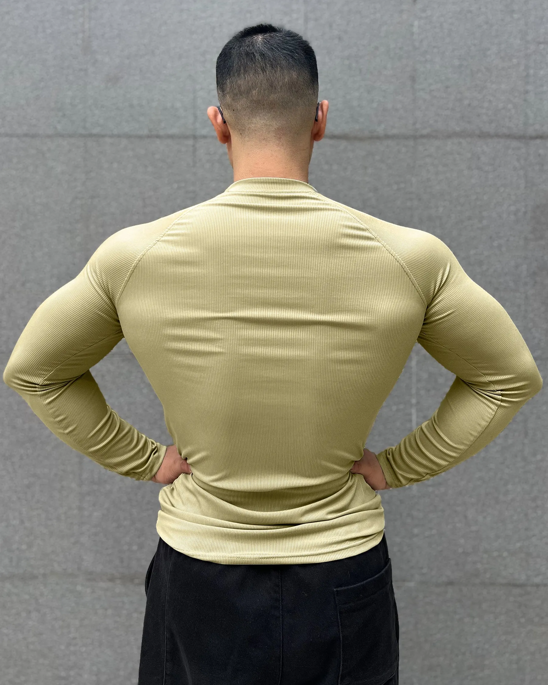 Ribbed Shoulder Cut Crew Neck Long Sleeve