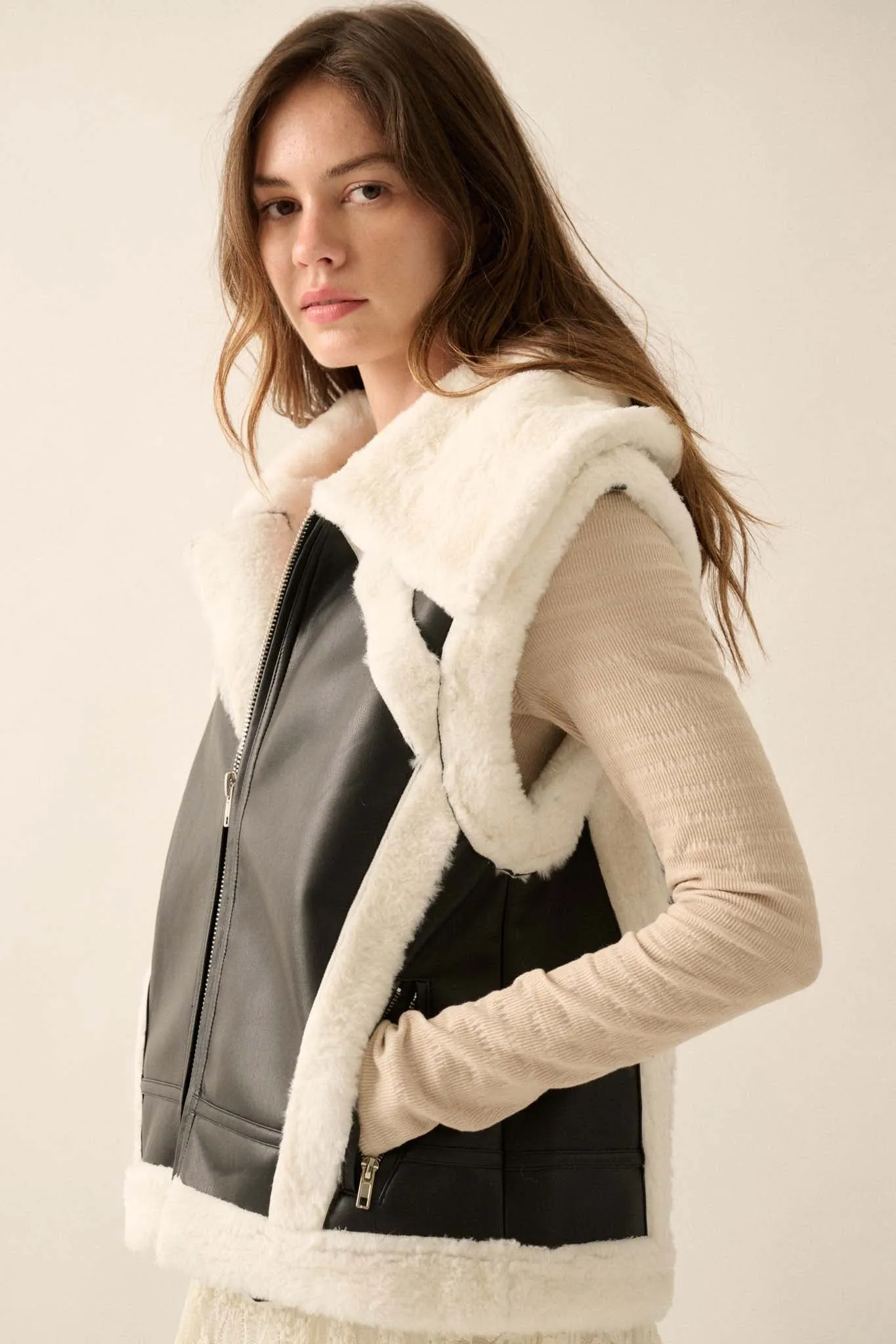 Ride the Wind Vegan Leather Faux Fur-Trimmed Vest