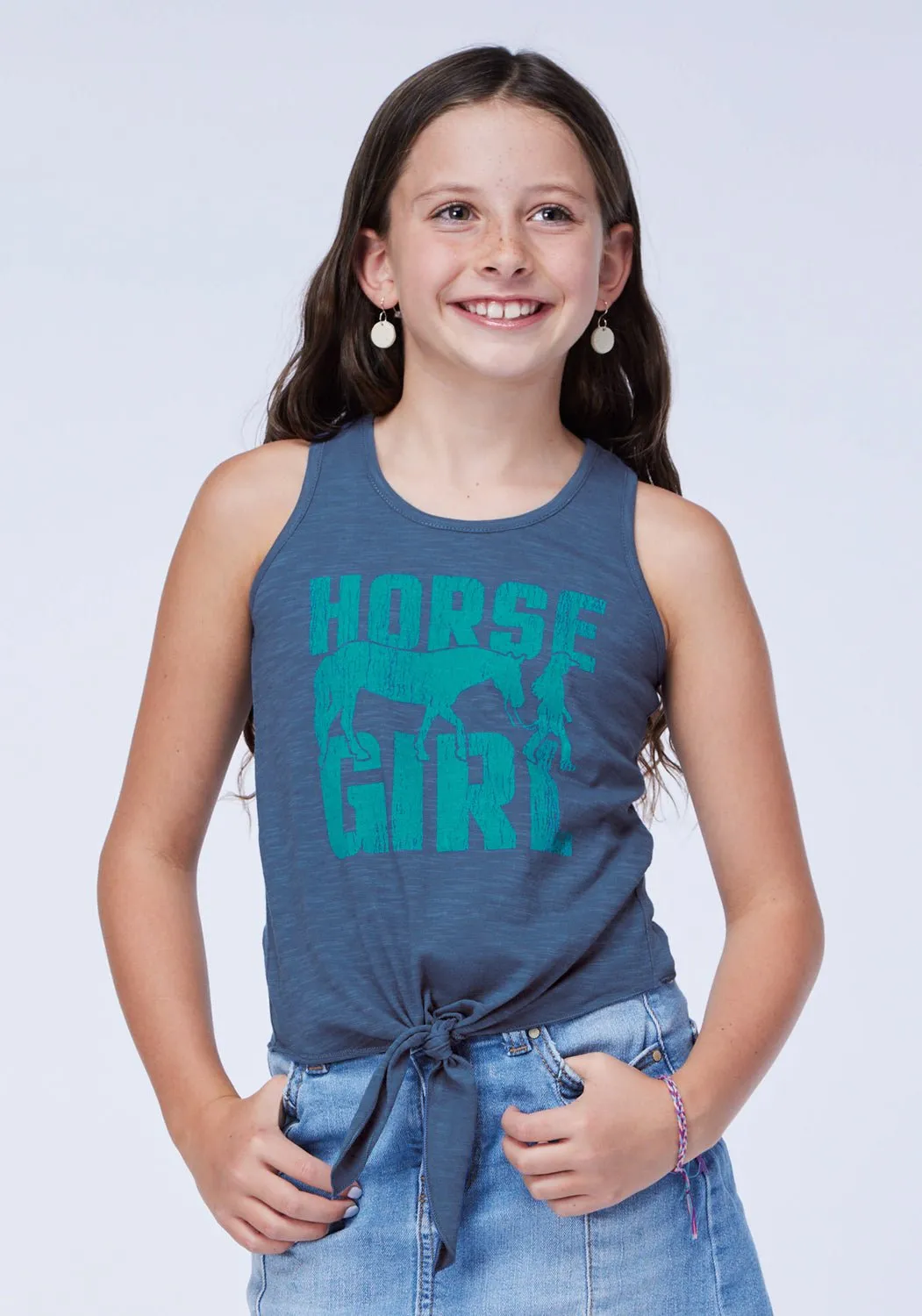 Roper Kids Girls Horse Girl Blue 100% Cotton S/L Tank Top