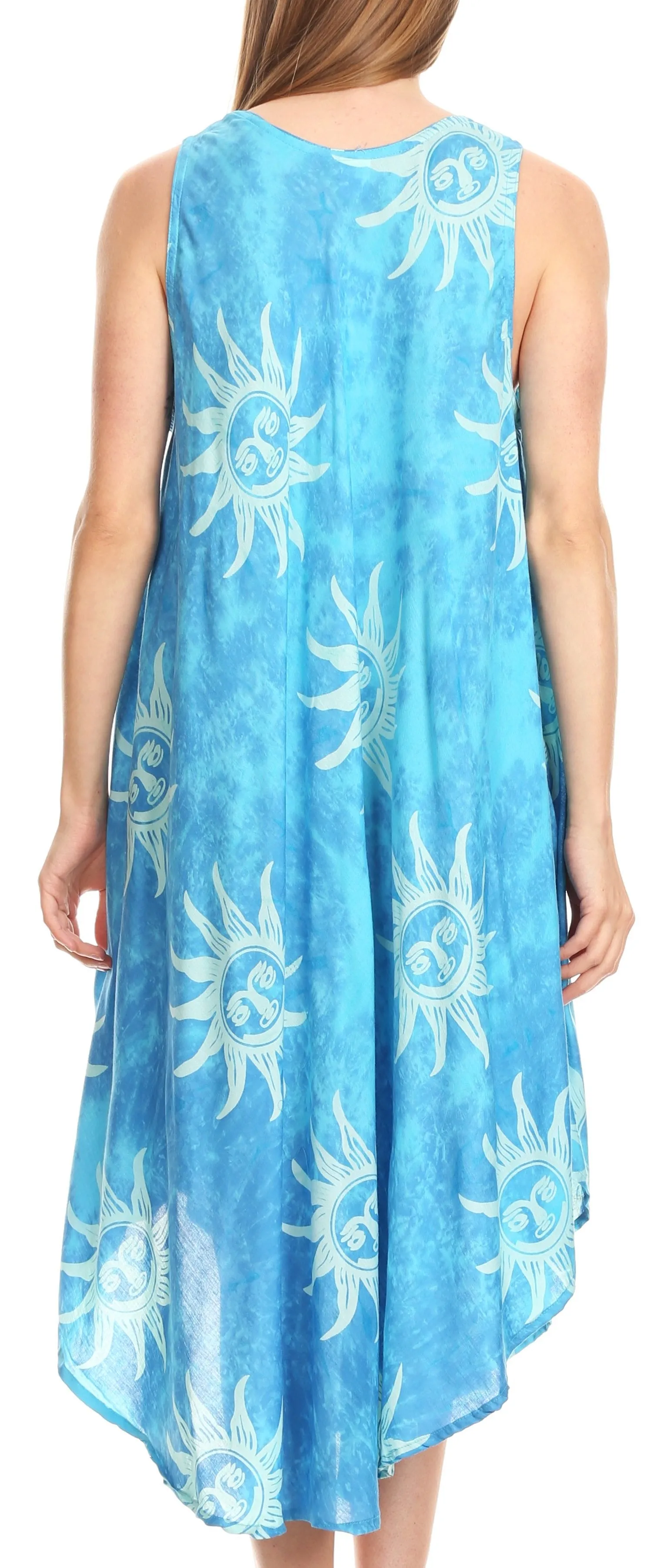 Sakkas Amanda Tie-dye Batik Summer Tank Mid Dress Relax Fit and Soft