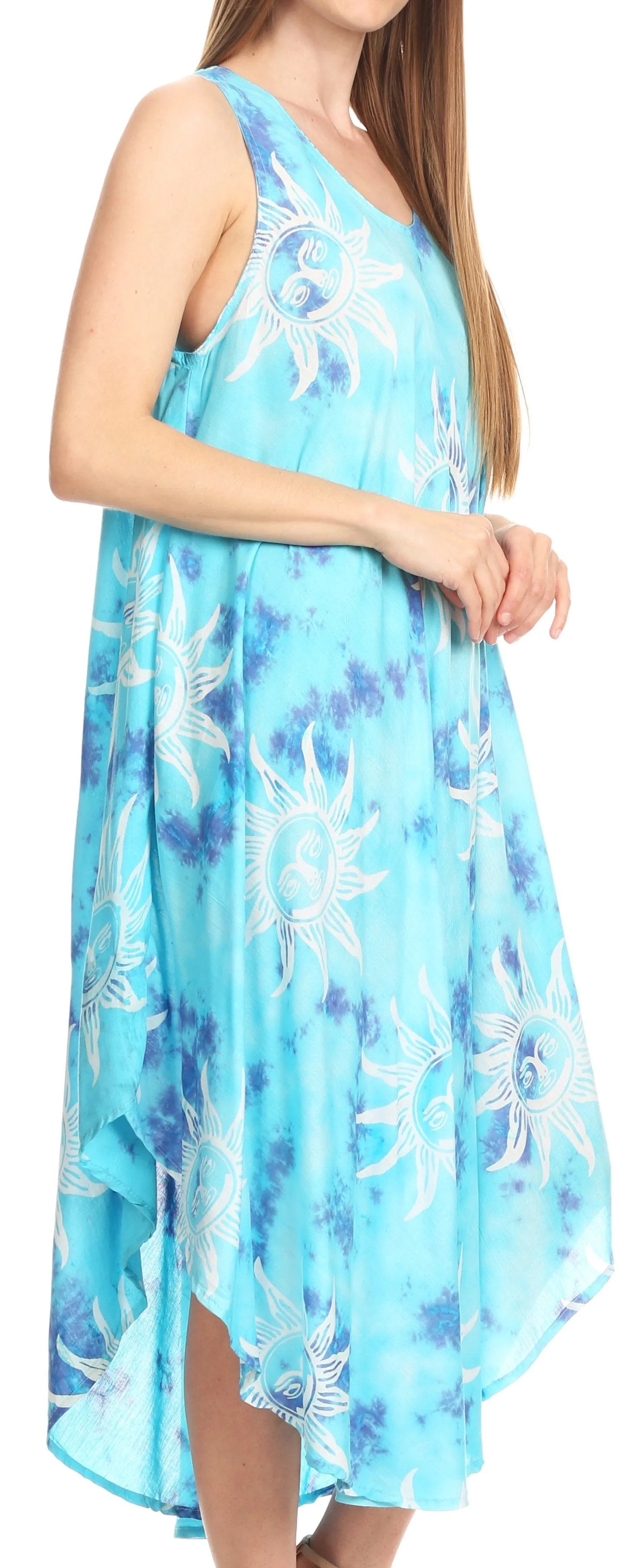 Sakkas Amanda Tie-dye Batik Summer Tank Mid Dress Relax Fit and Soft