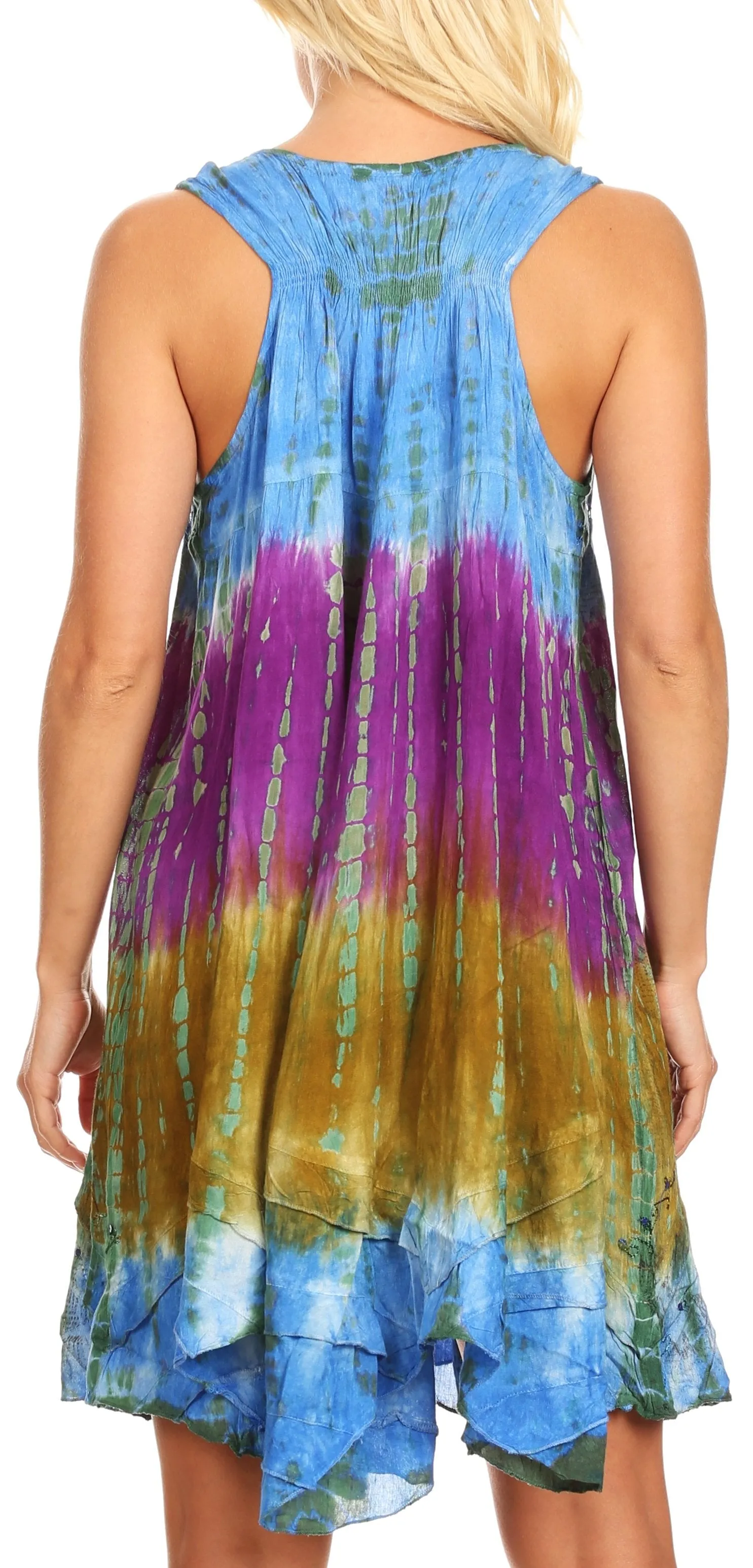 Sakkas Artemi Women's Casual Short Tie-dye Sleeveless Loose Tank Dress Cover-up