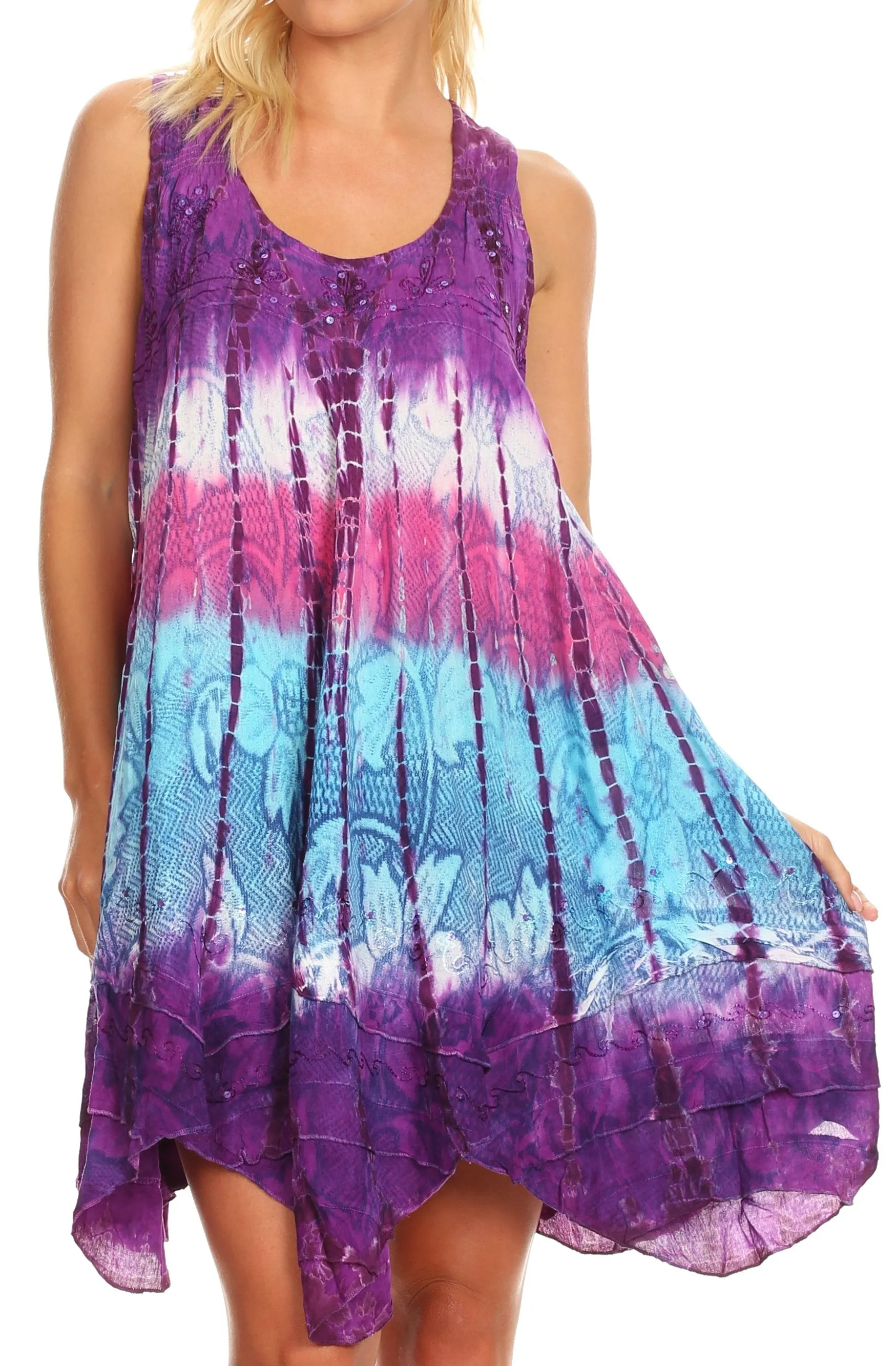 Sakkas Artemi Women's Casual Short Tie-dye Sleeveless Loose Tank Dress Cover-up