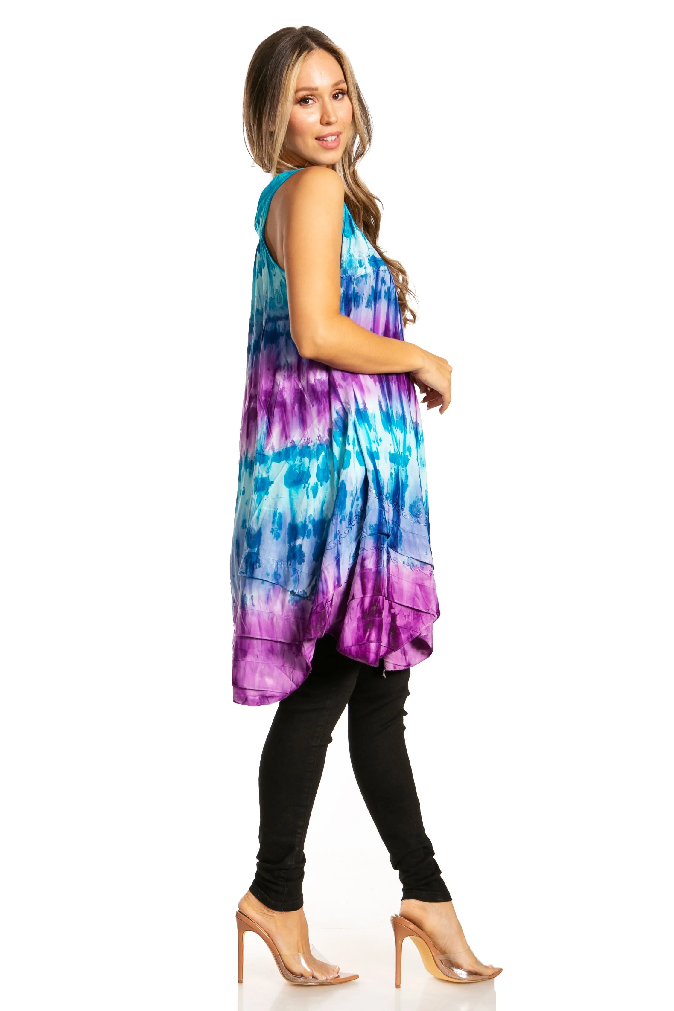 Sakkas Artemi Women's Casual Short Tie-dye Sleeveless Loose Tank Dress Cover-up