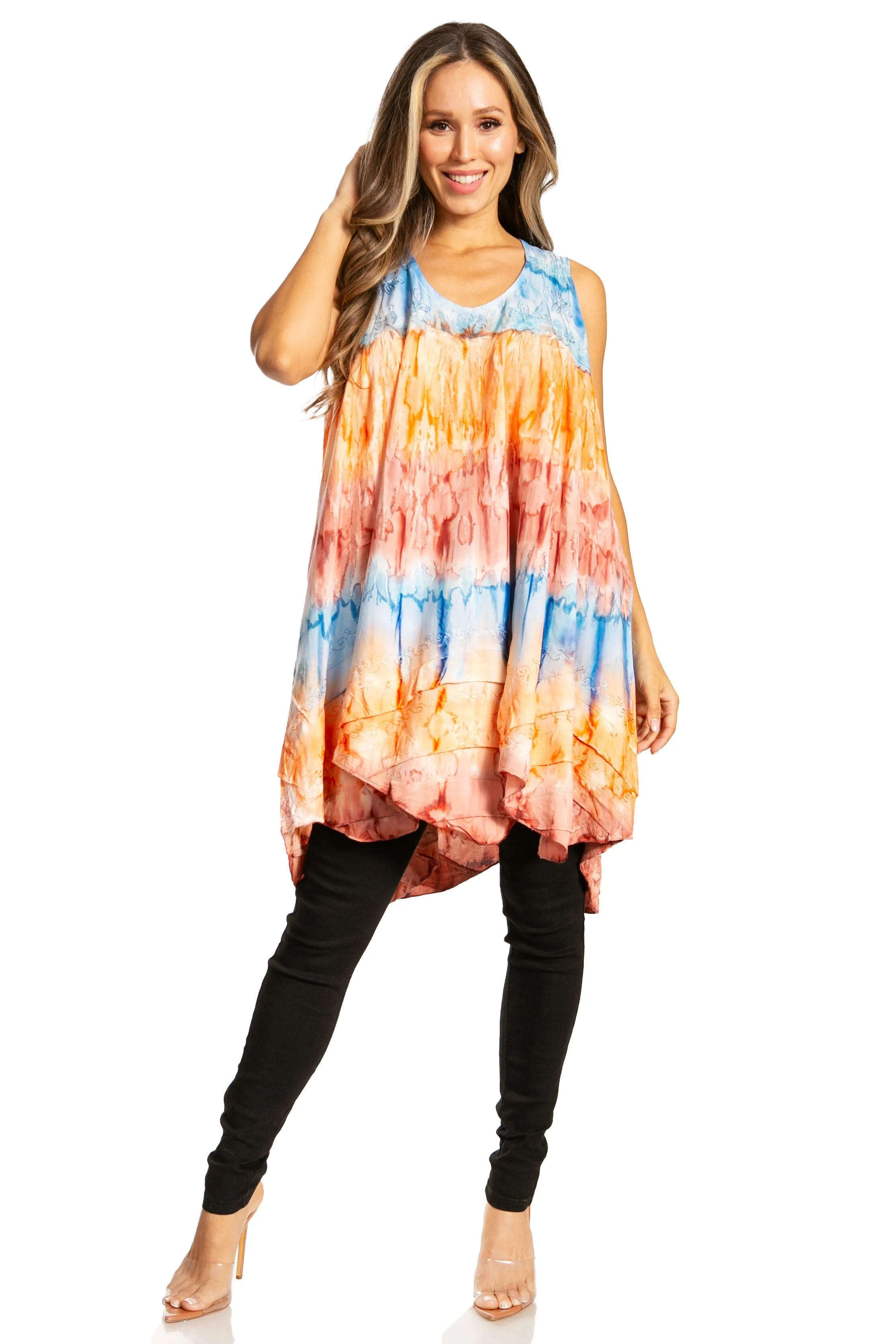 Sakkas Artemi Women's Casual Short Tie-dye Sleeveless Loose Tank Dress Cover-up