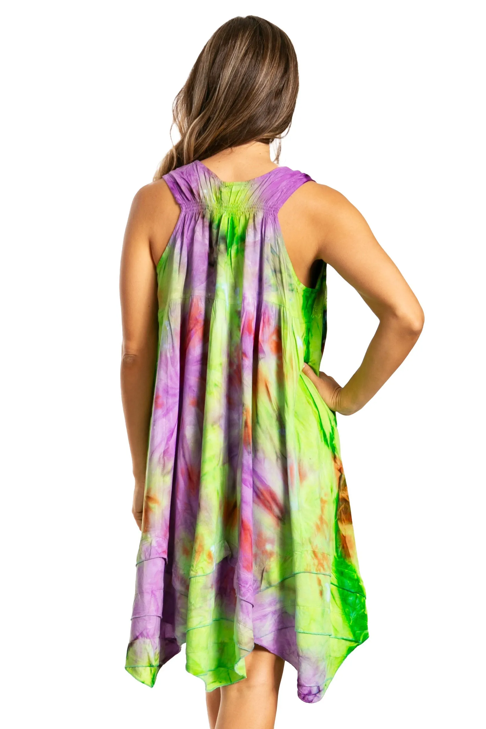 Sakkas Artemi Women's Casual Short Tie-dye Sleeveless Loose Tank Dress Cover-up