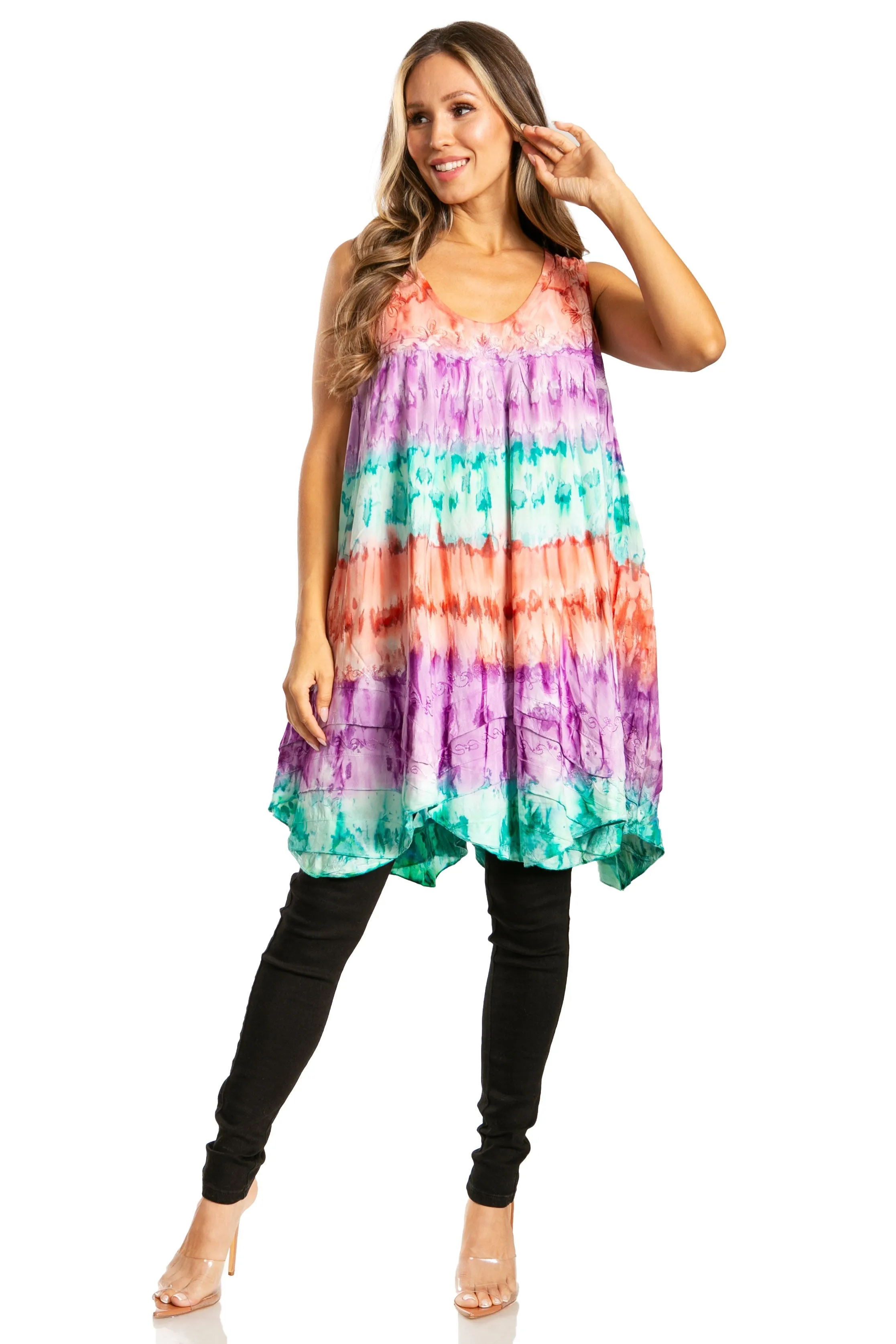 Sakkas Artemi Women's Casual Short Tie-dye Sleeveless Loose Tank Dress Cover-up