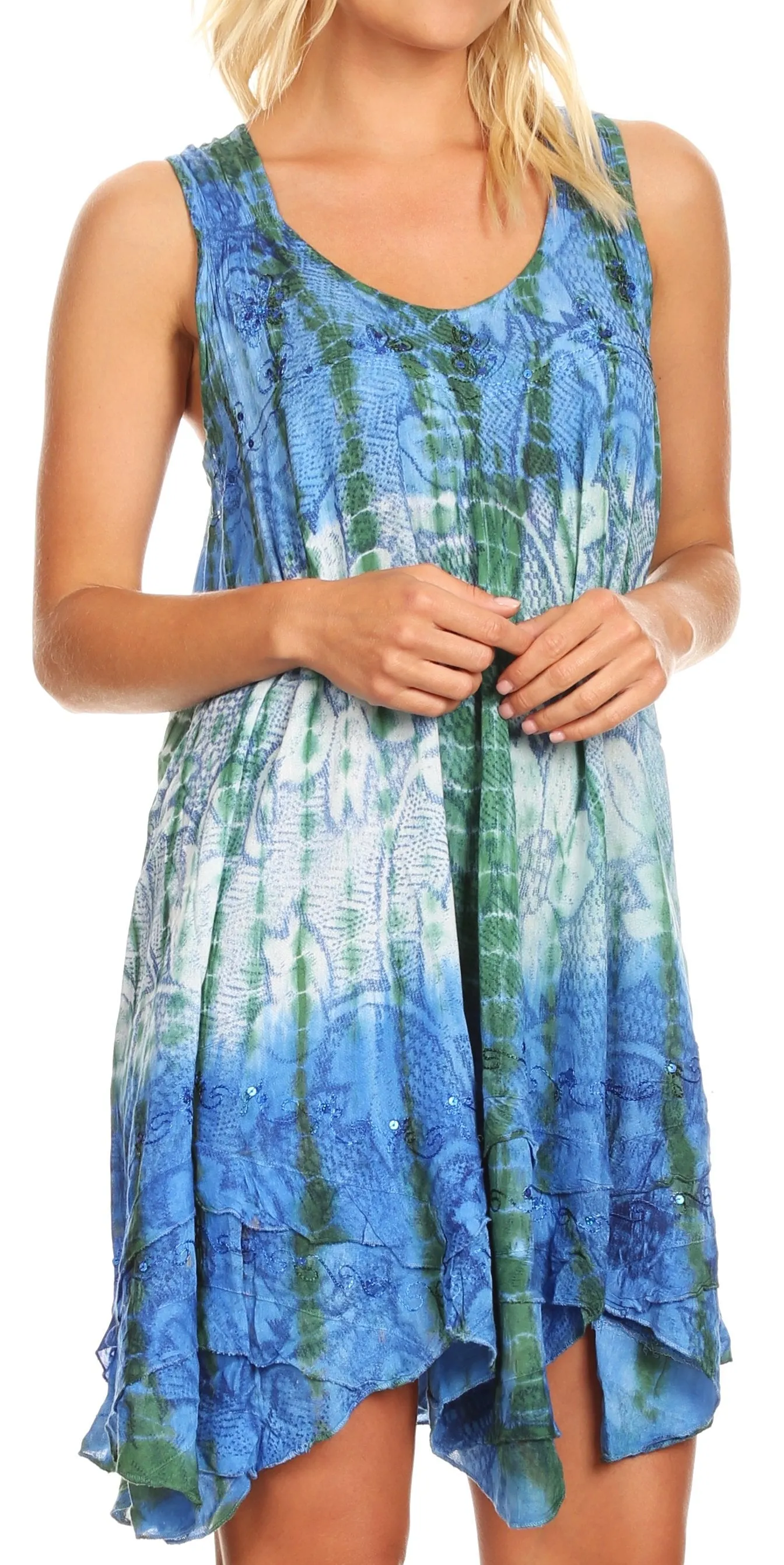 Sakkas Artemi Women's Casual Short Tie-dye Sleeveless Loose Tank Dress Cover-up