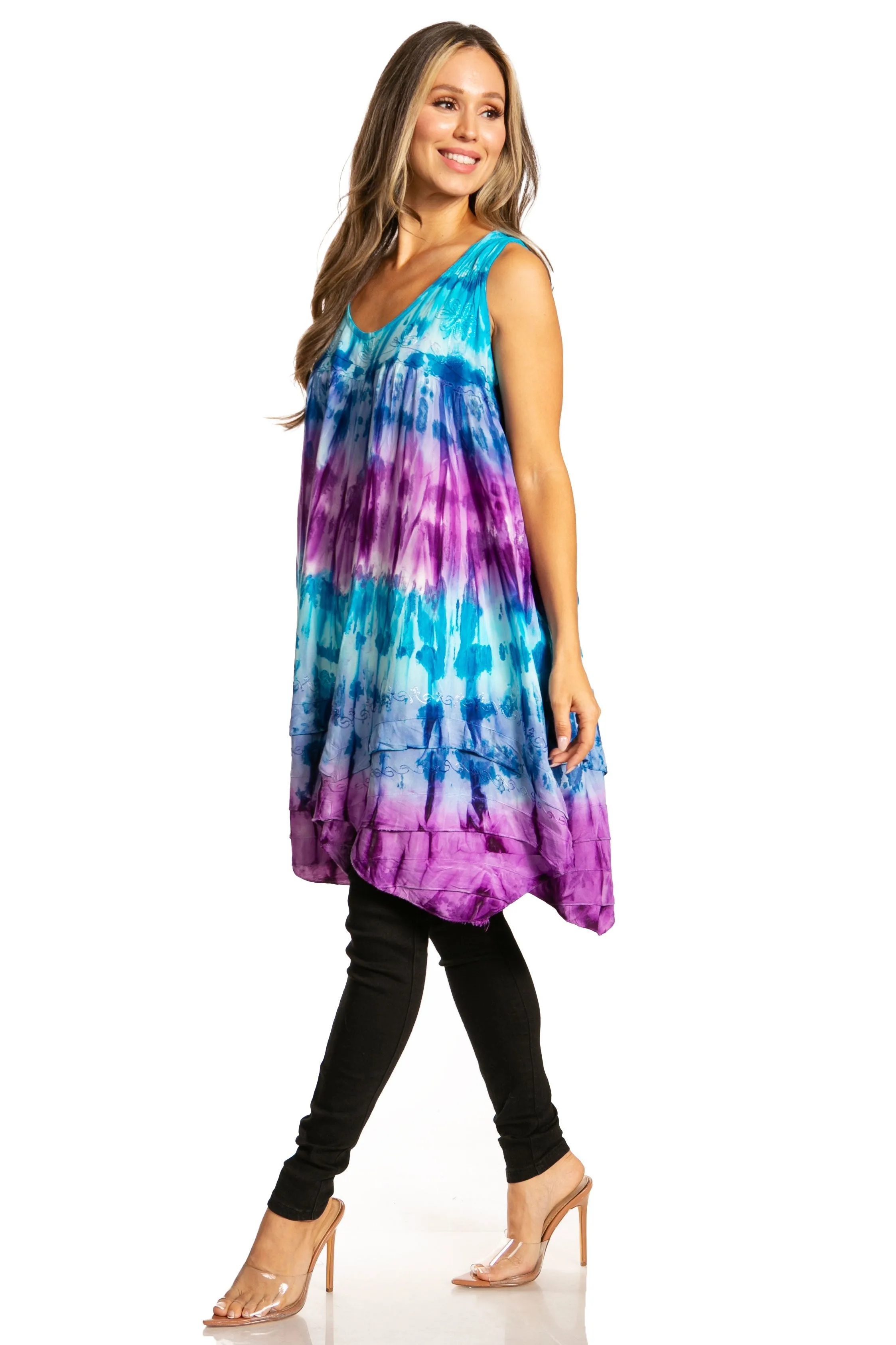 Sakkas Artemi Women's Casual Short Tie-dye Sleeveless Loose Tank Dress Cover-up