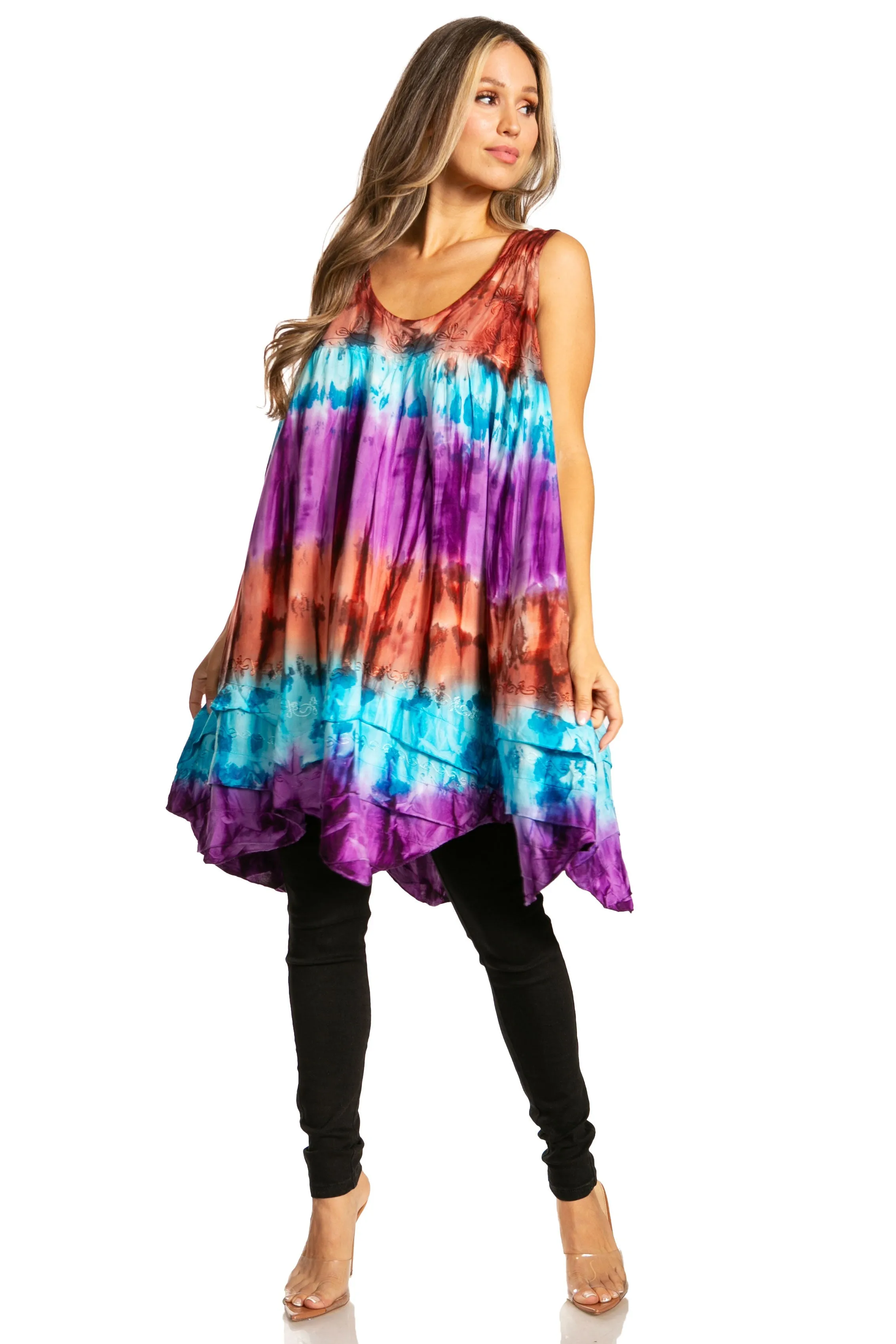 Sakkas Artemi Women's Casual Short Tie-dye Sleeveless Loose Tank Dress Cover-up