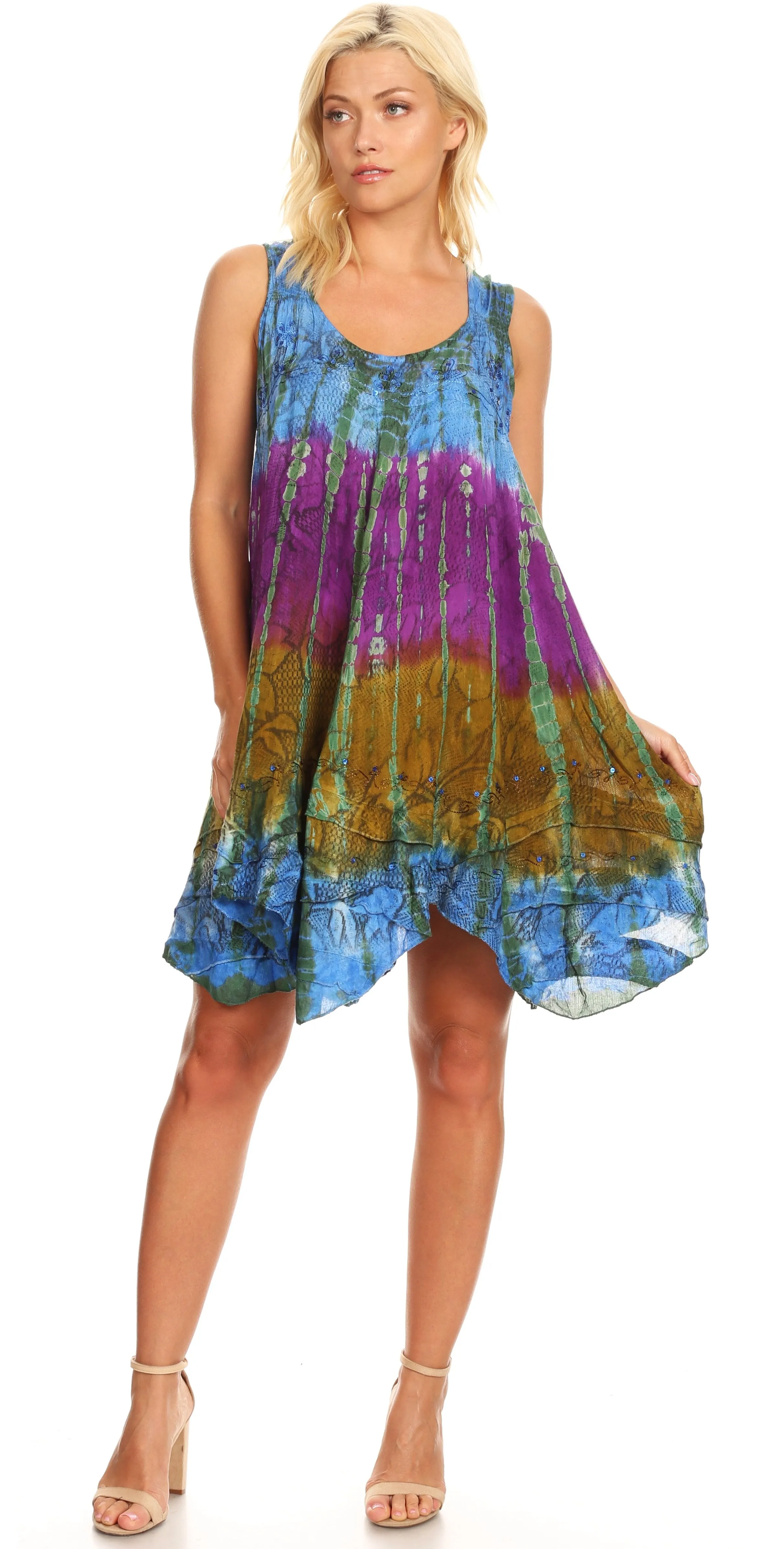 Sakkas Artemi Women's Casual Short Tie-dye Sleeveless Loose Tank Dress Cover-up