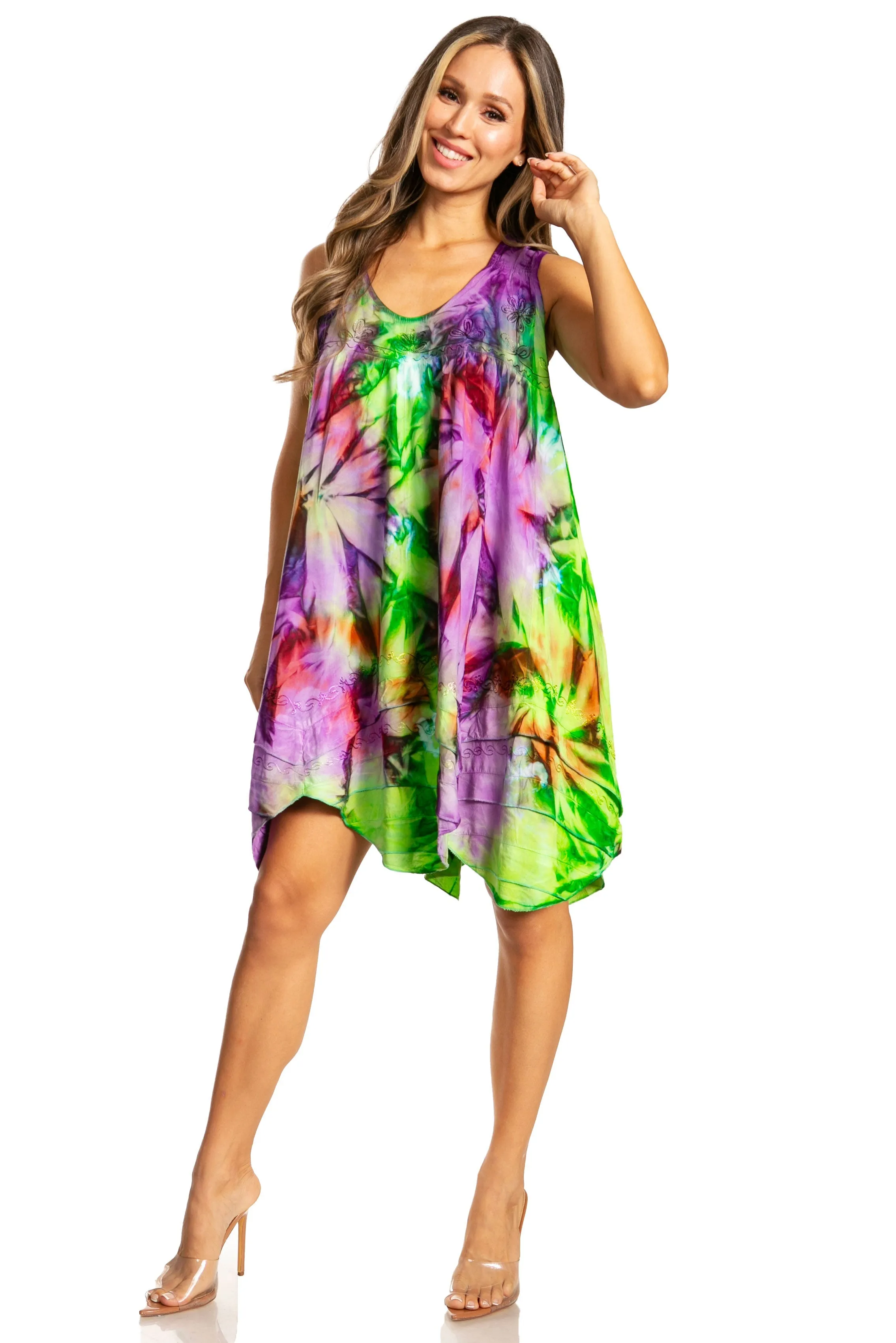 Sakkas Artemi Women's Casual Short Tie-dye Sleeveless Loose Tank Dress Cover-up