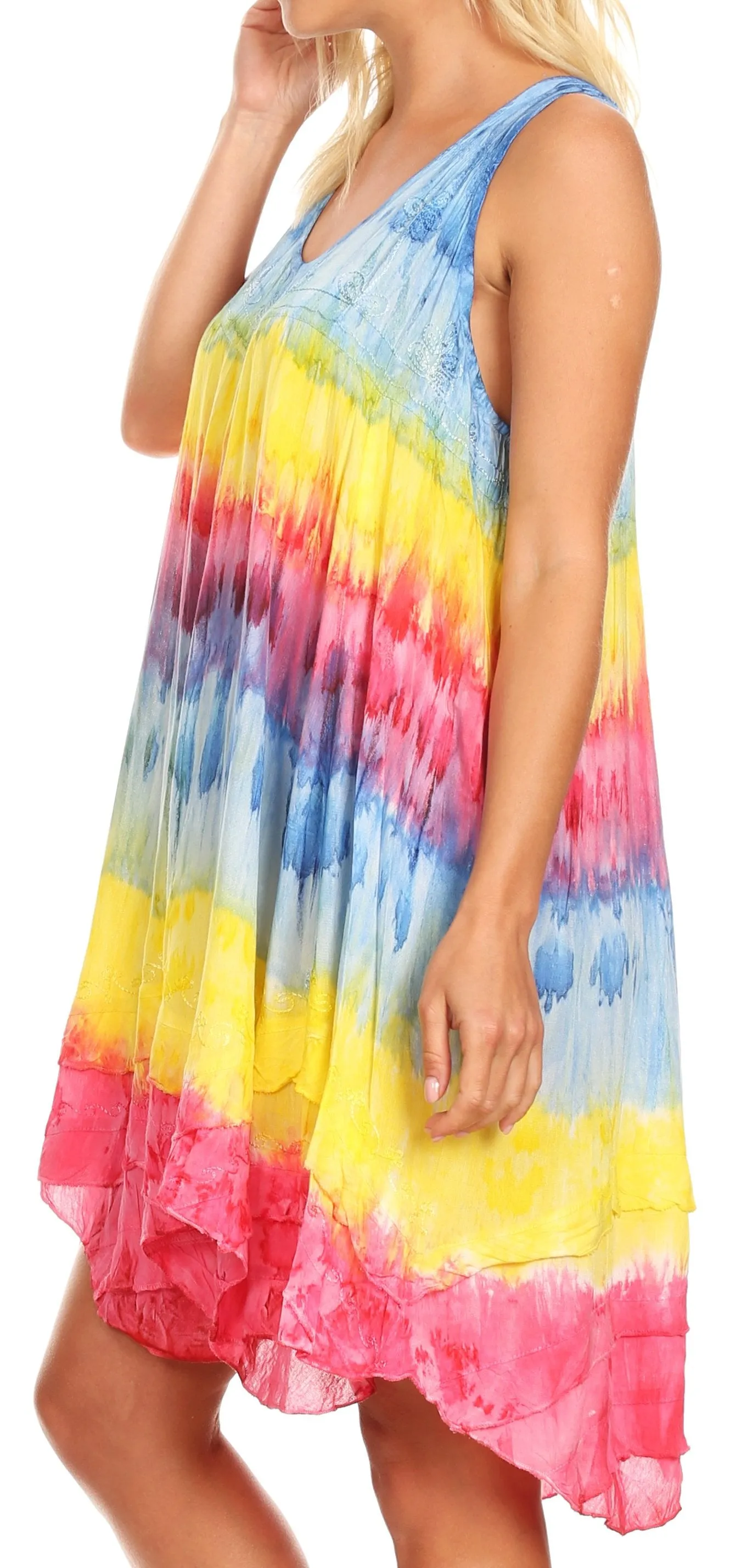 Sakkas Artemi Women's Casual Short Tie-dye Sleeveless Loose Tank Dress Cover-up