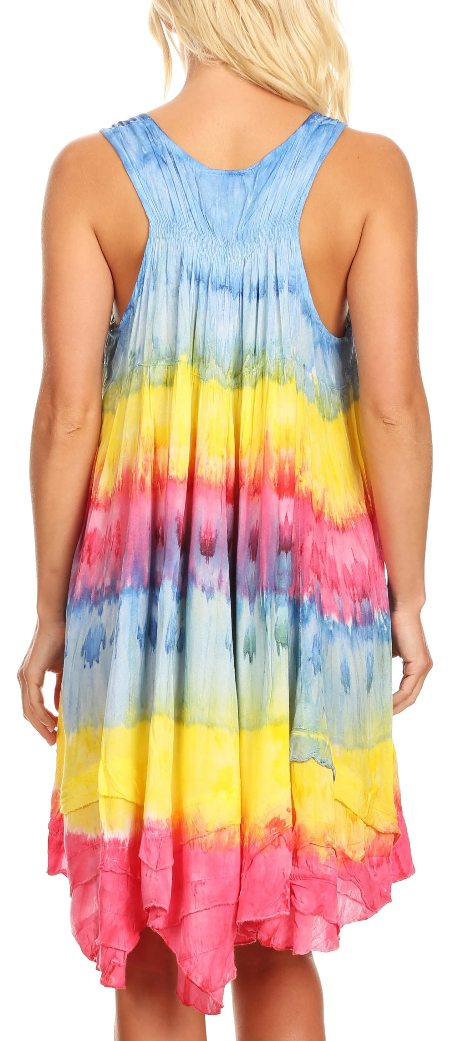 Sakkas Artemi Women's Casual Short Tie-dye Sleeveless Loose Tank Dress Cover-up