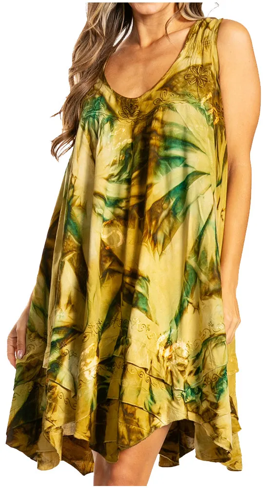 Sakkas Artemi Women's Casual Short Tie-dye Sleeveless Loose Tank Dress Cover-up