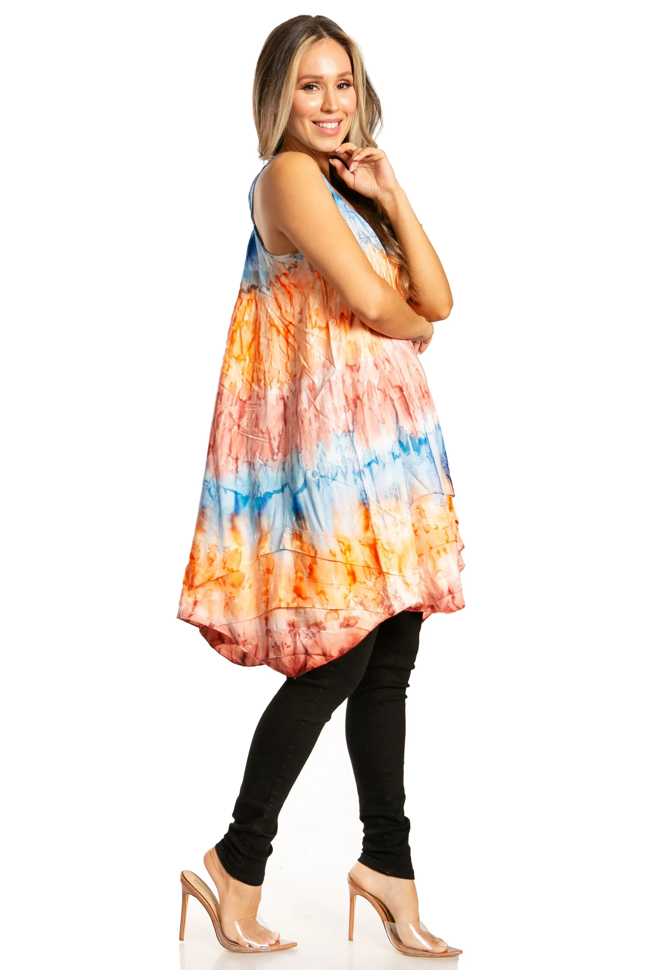 Sakkas Artemi Women's Casual Short Tie-dye Sleeveless Loose Tank Dress Cover-up