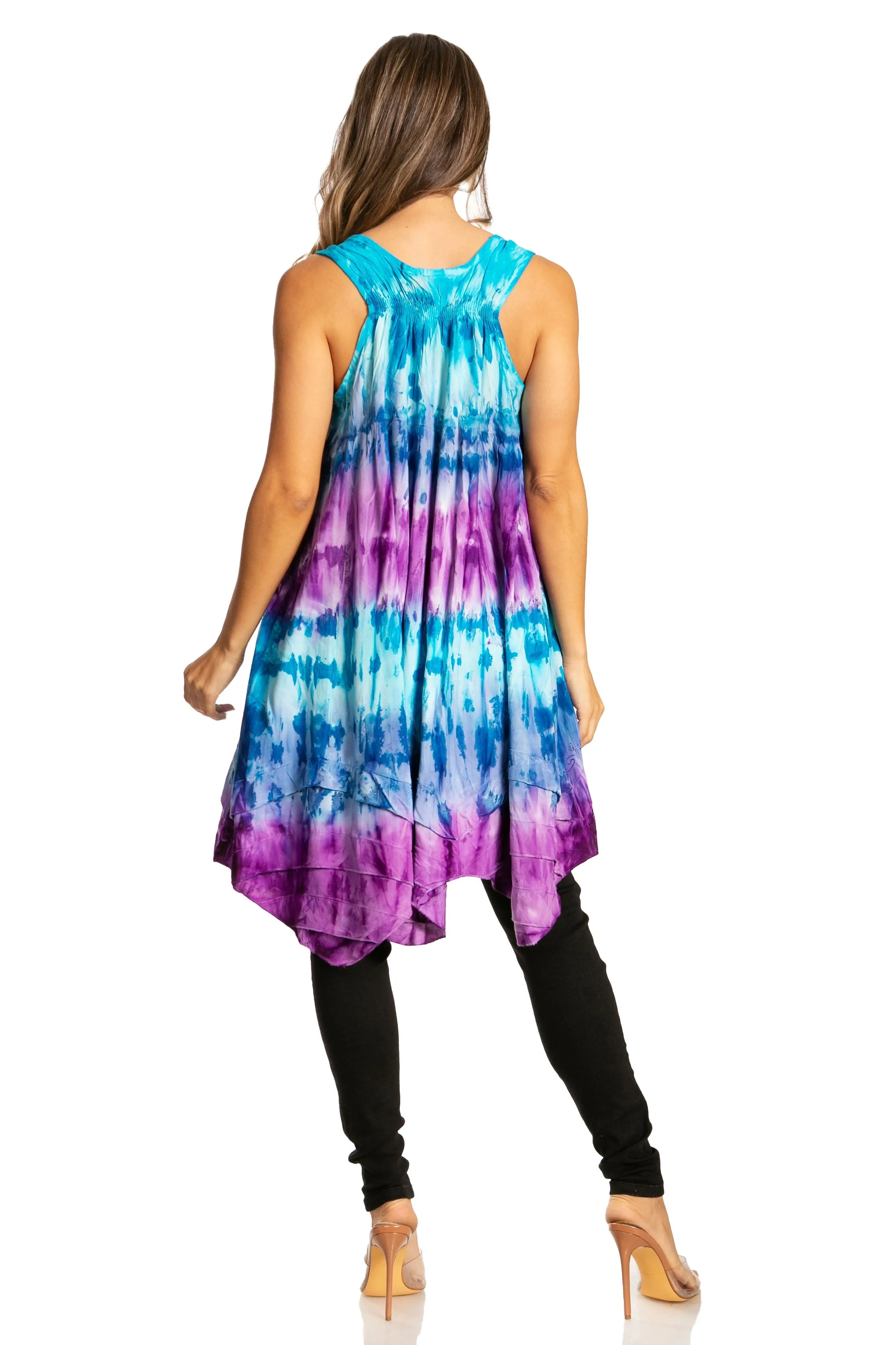 Sakkas Artemi Women's Casual Short Tie-dye Sleeveless Loose Tank Dress Cover-up