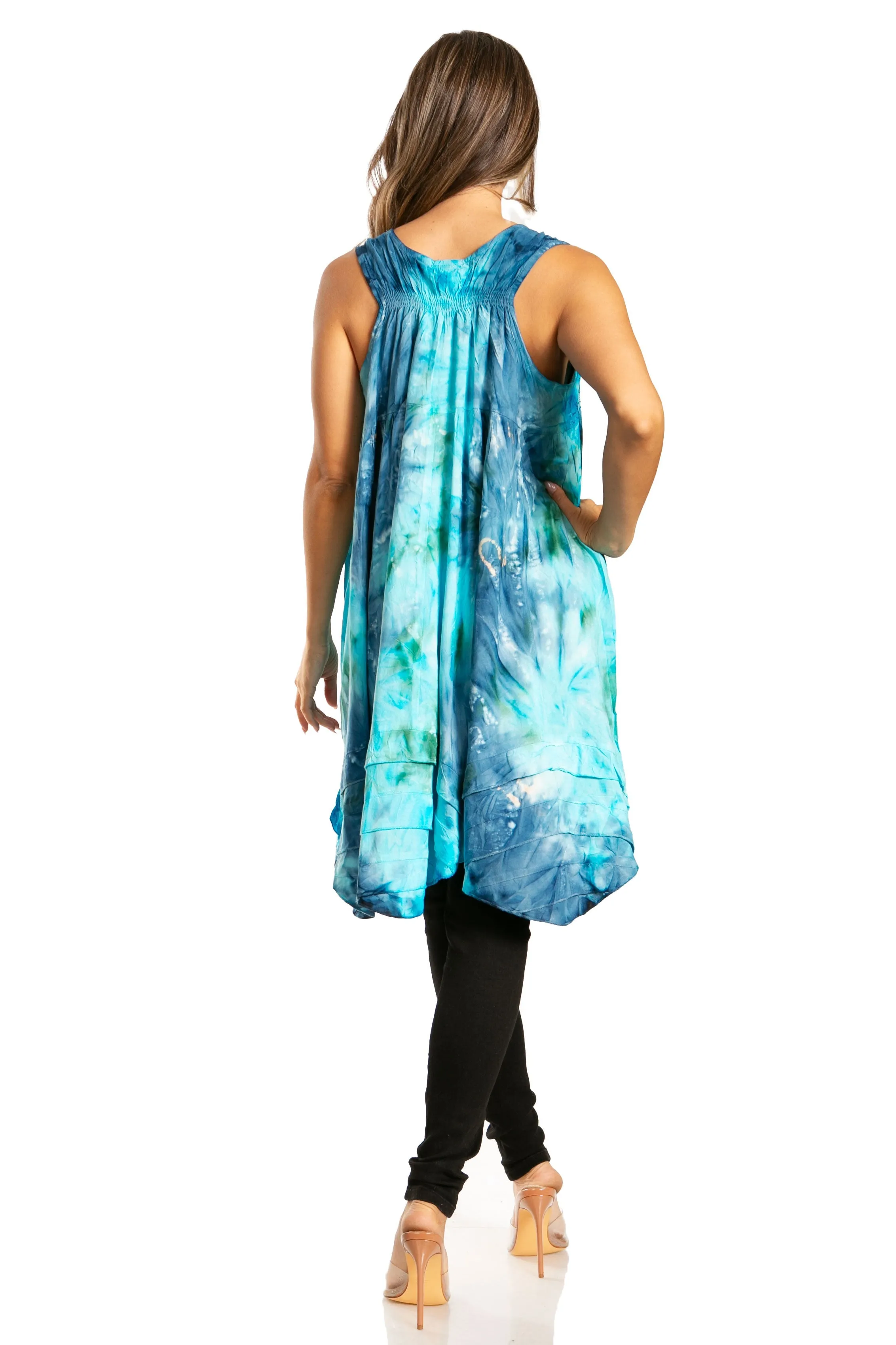 Sakkas Artemi Women's Casual Short Tie-dye Sleeveless Loose Tank Dress Cover-up