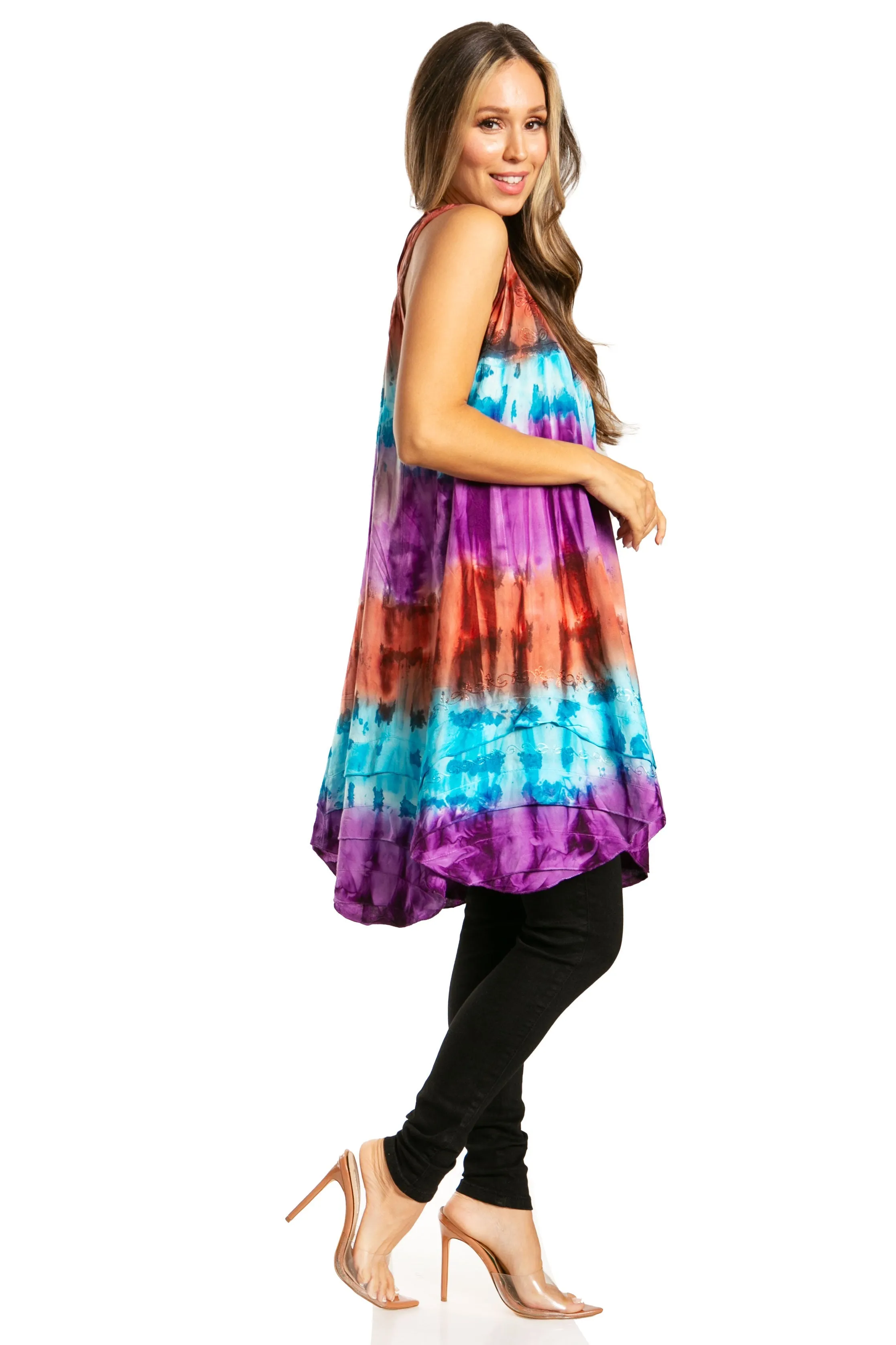 Sakkas Artemi Women's Casual Short Tie-dye Sleeveless Loose Tank Dress Cover-up