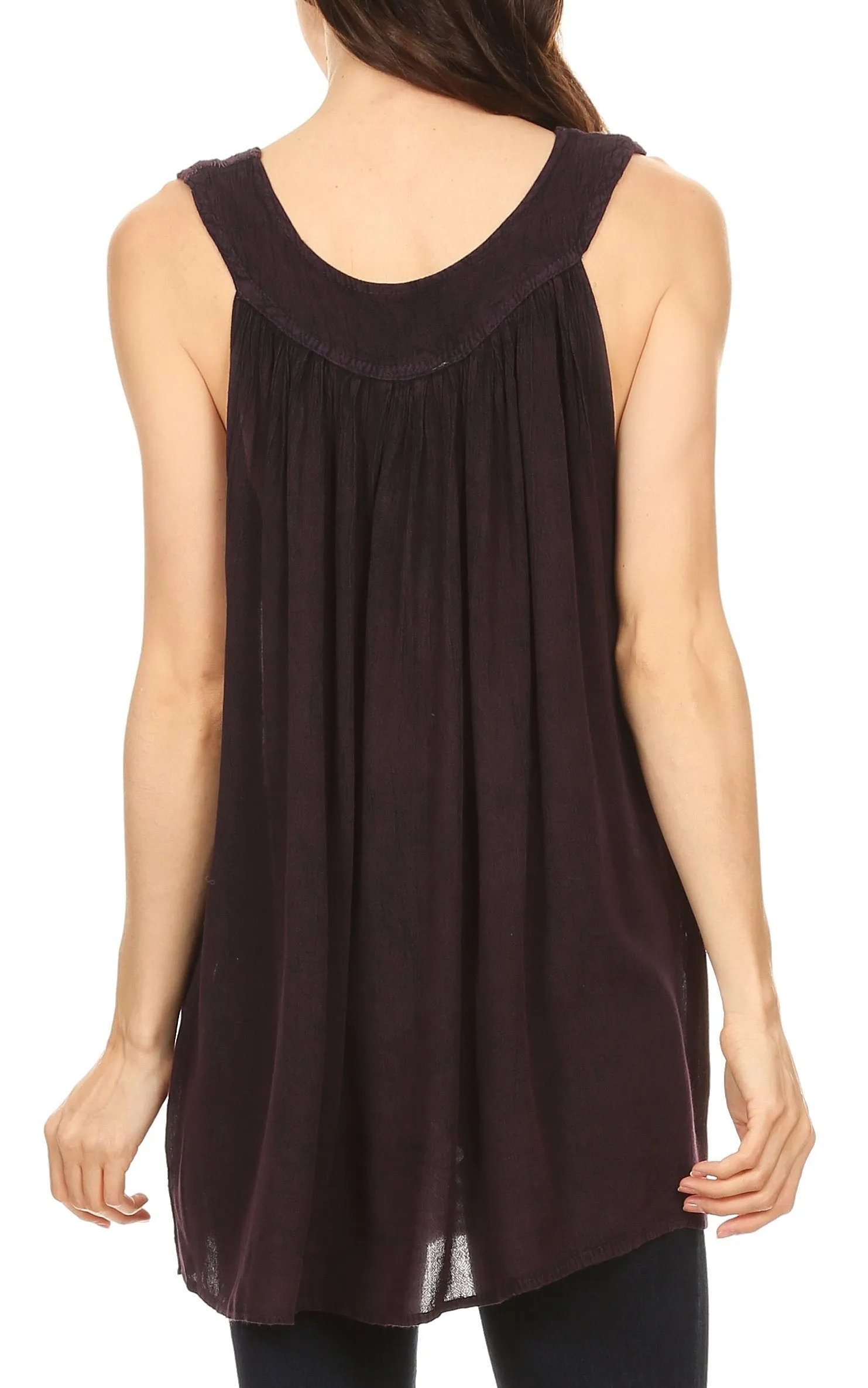 Sakkas Maissa  Sleeveless V-neck Tank Top  with Crochet Trim and Embroidery