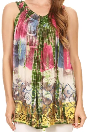 Sakkas Melanie Tie Dye Batik Tank with Sequins and Embroidery