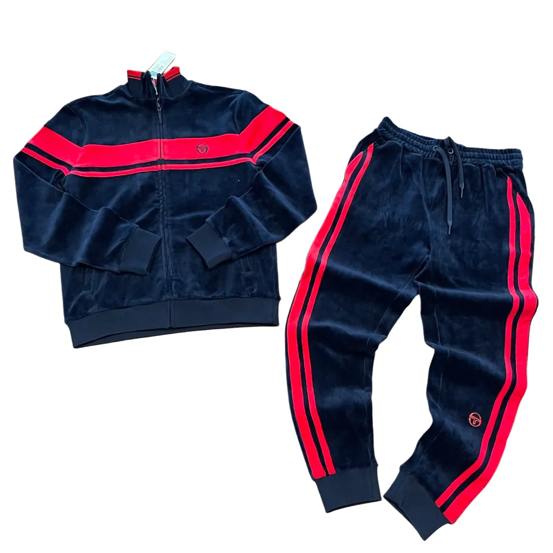 SERGIO TACHINNI DAMARINDO VELOUR SUIT - MEN’S”- NAVY BLUE/RED