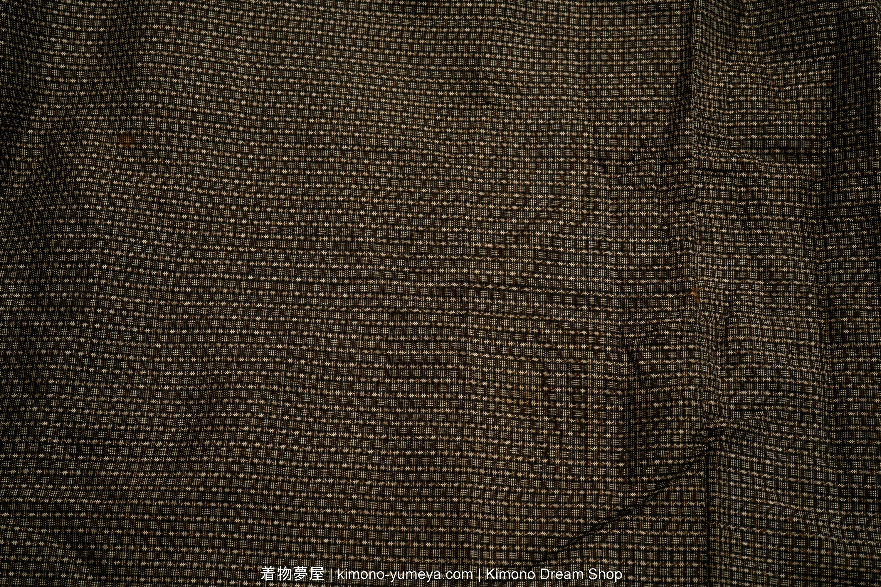 Shiny Oshima Tsumuji Men's Haori - Brown & Black Woven Geometric Pattern - Vintage Soft Silk Kimono Jacket